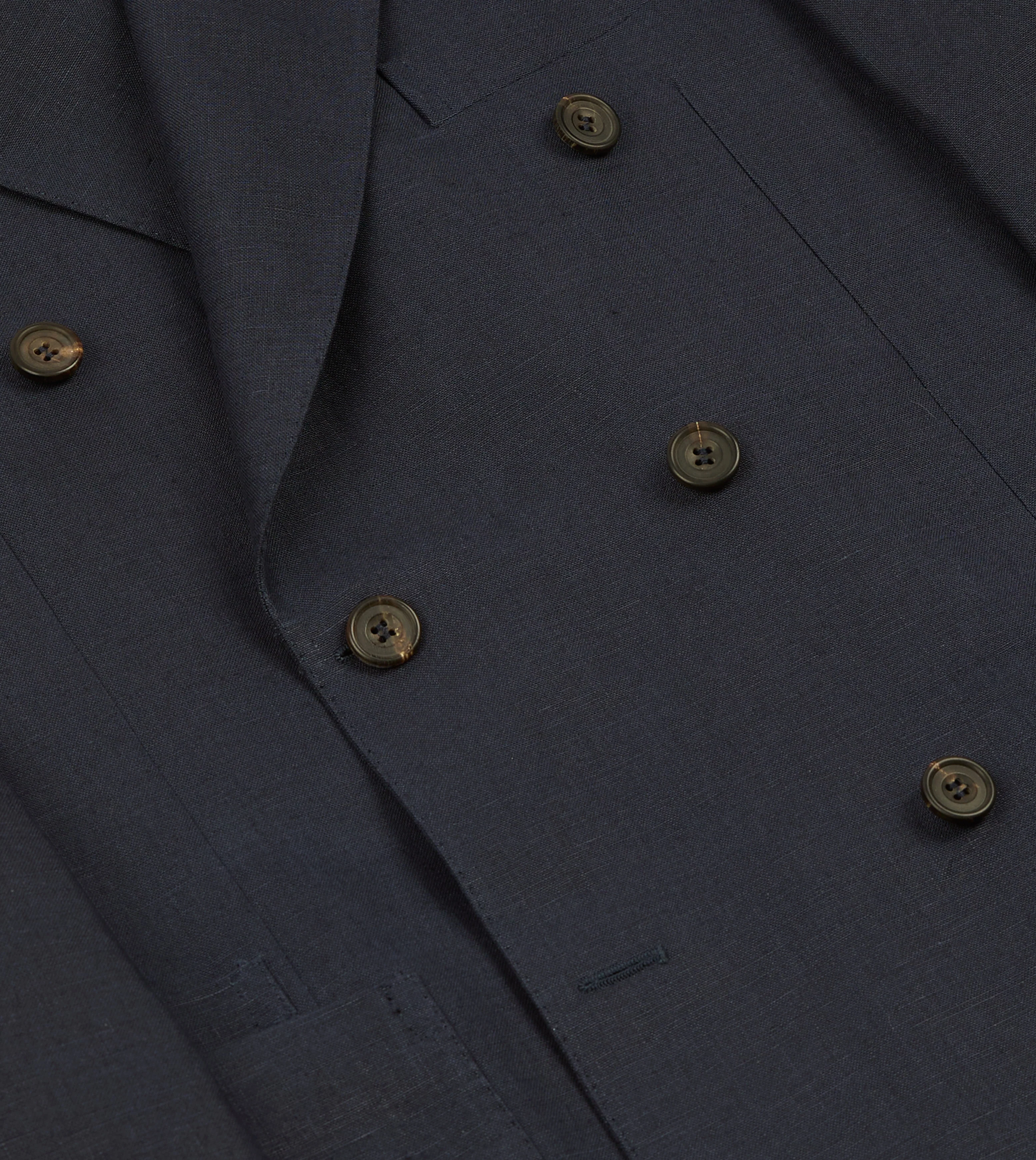 Navy Linen Double-Breasted Tailored Jacket - Image 5