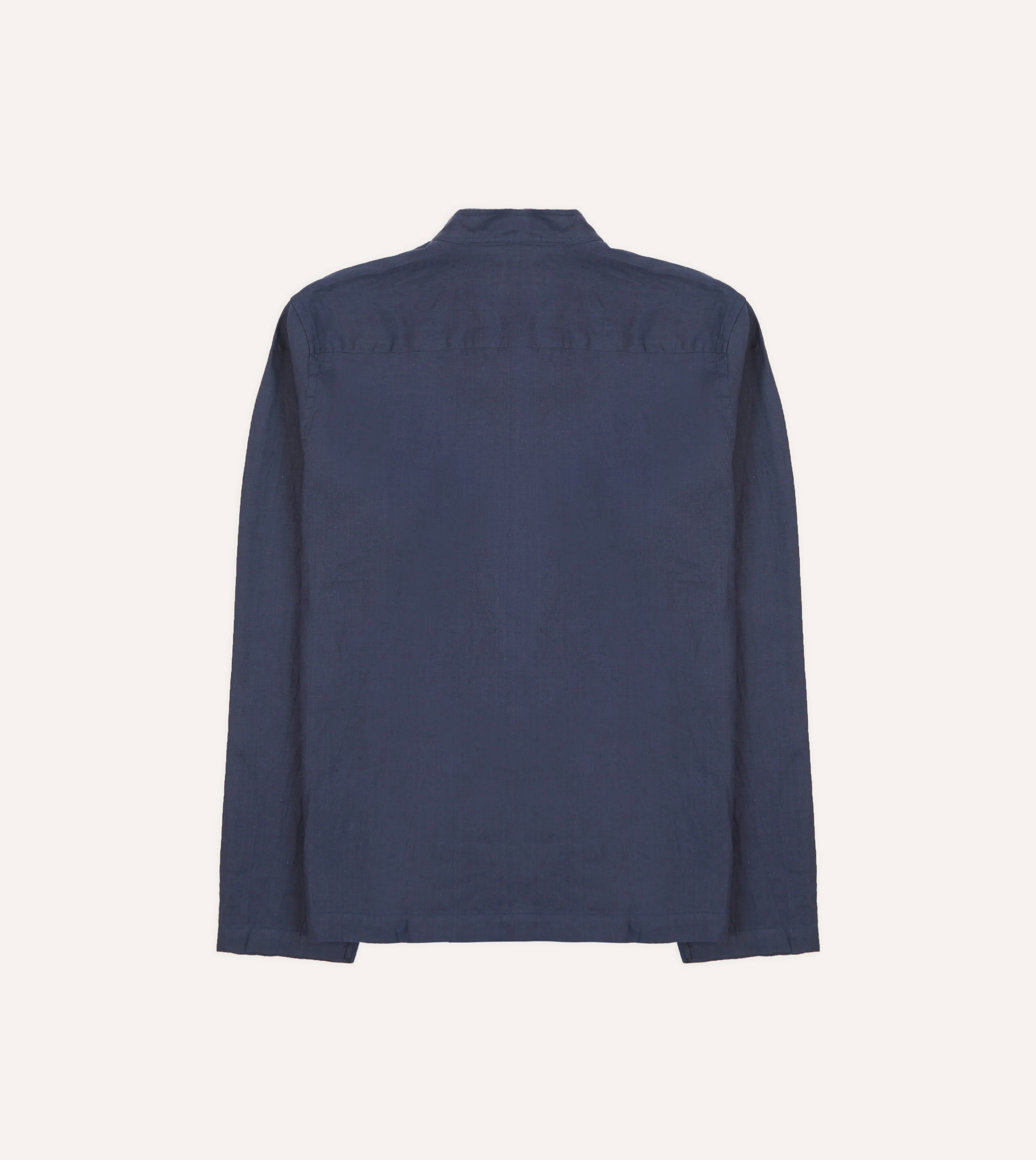 Navy Linen Mandarin Collar Popover Shirt - Image 6