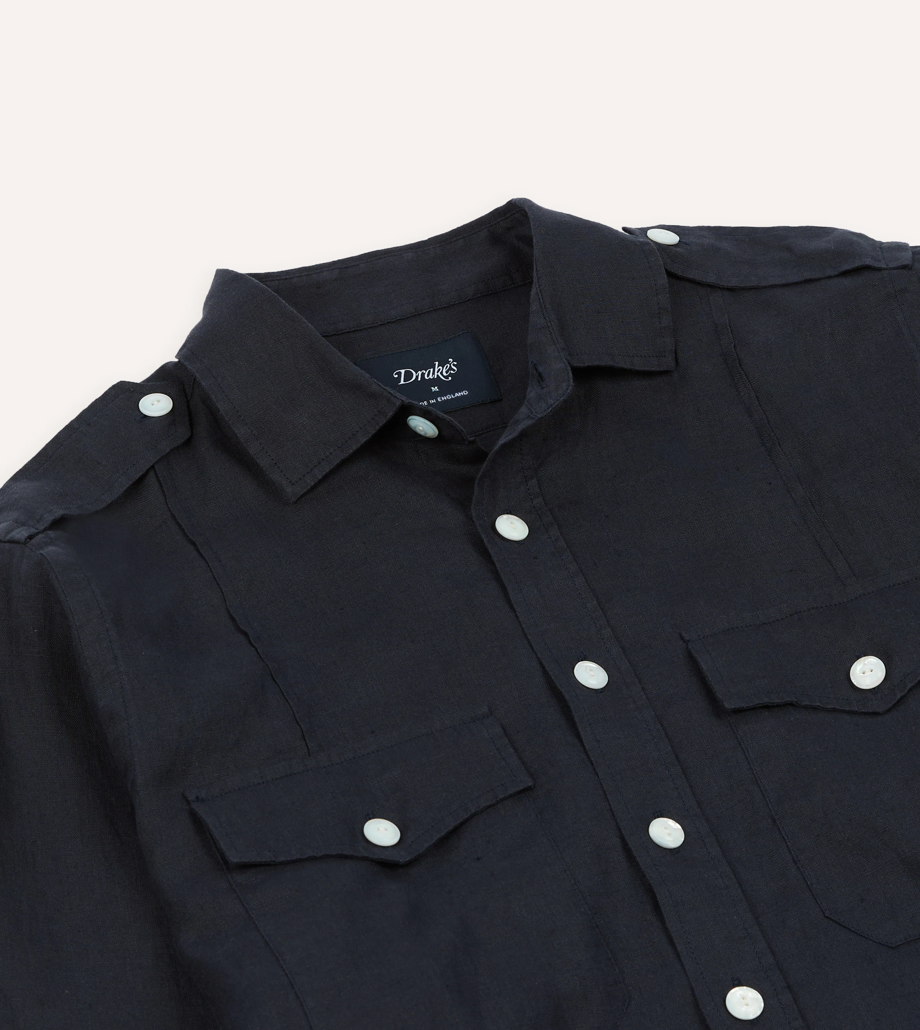 Navy Linen Pintuck Military Shirt - Image 4