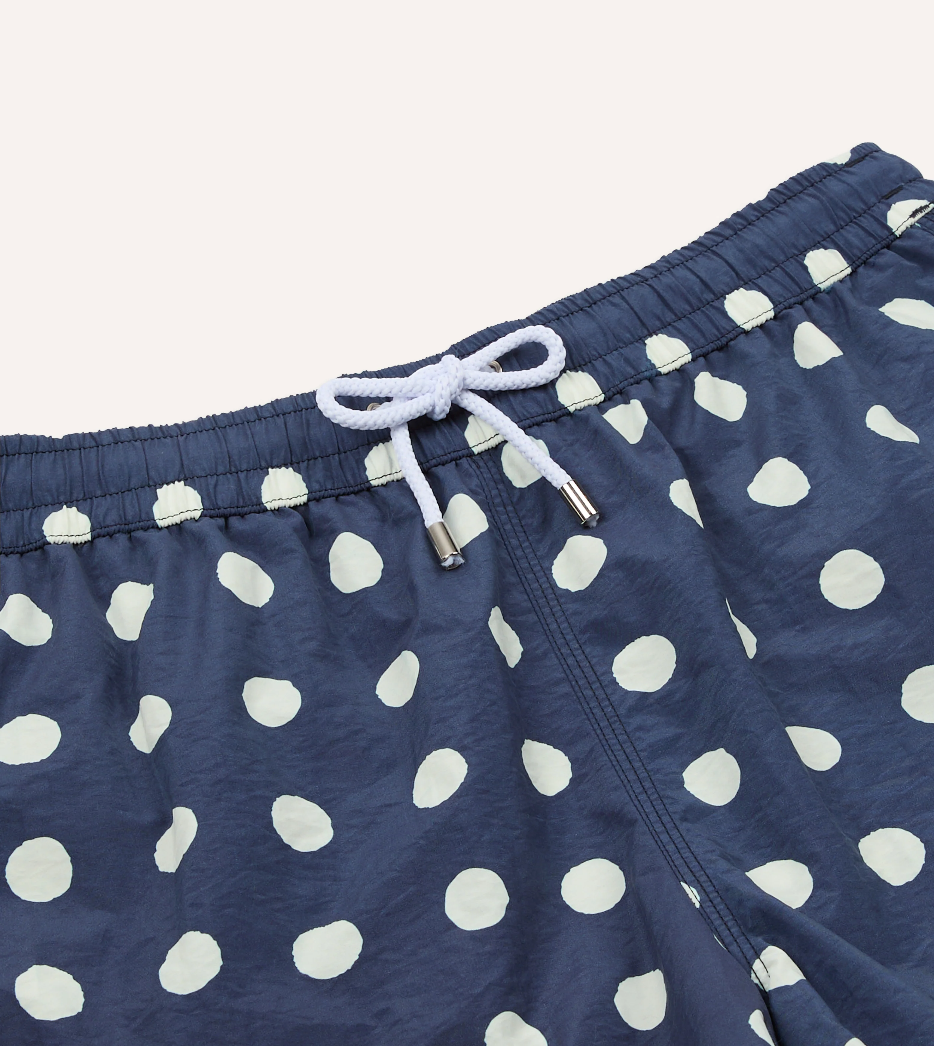 Navy Polka Dot Print Nylon Drawstring Swim Shorts - Image 3