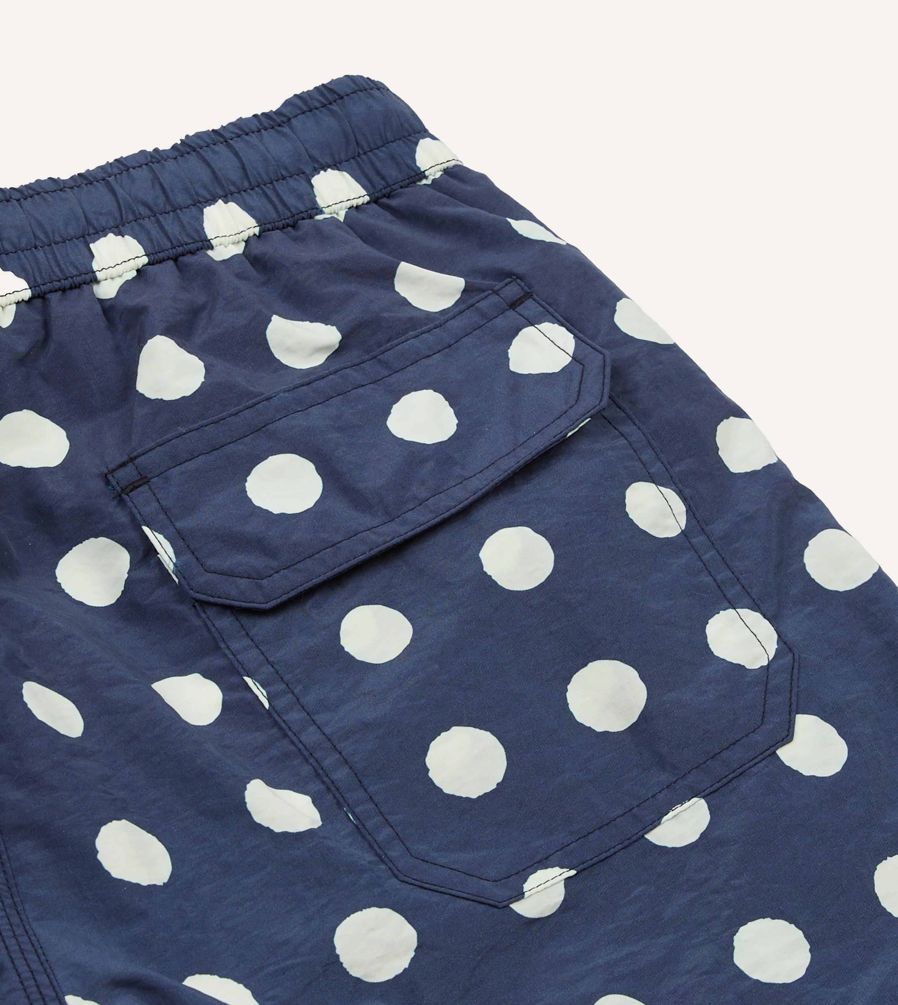 Navy Polka Dot Print Nylon Drawstring Swim Shorts - Image 4