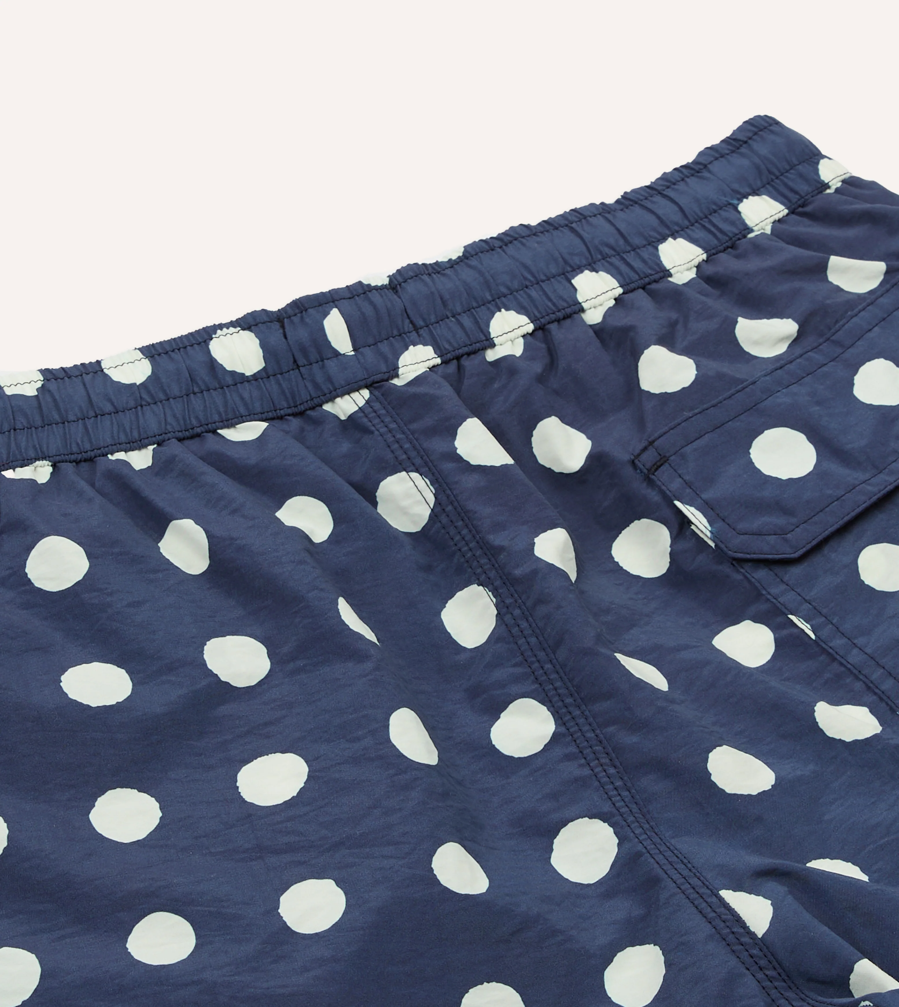 Navy Polka Dot Print Nylon Drawstring Swim Shorts - Image 5