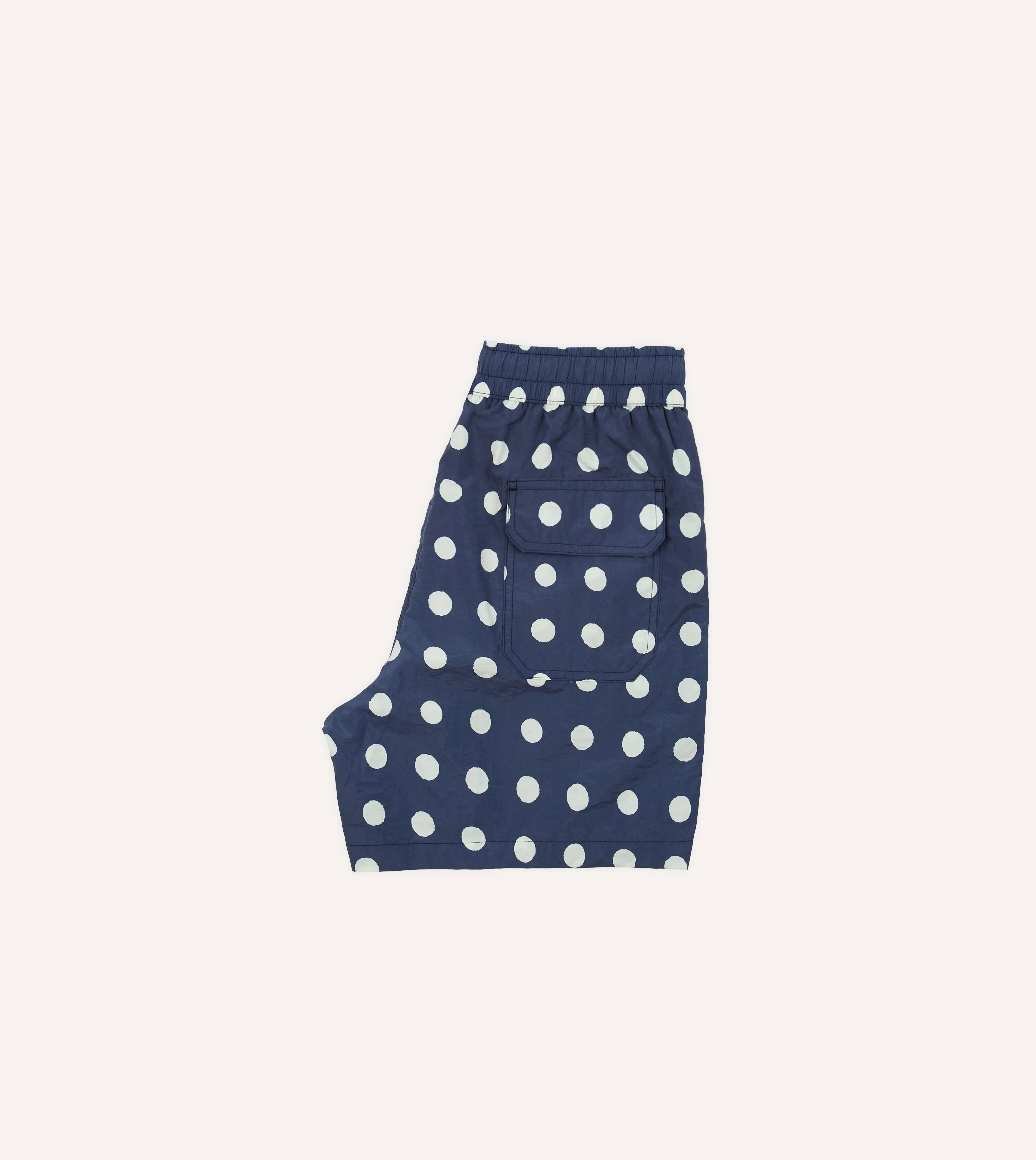 Navy Polka Dot Print Nylon Drawstring Swim Shorts - Image 6