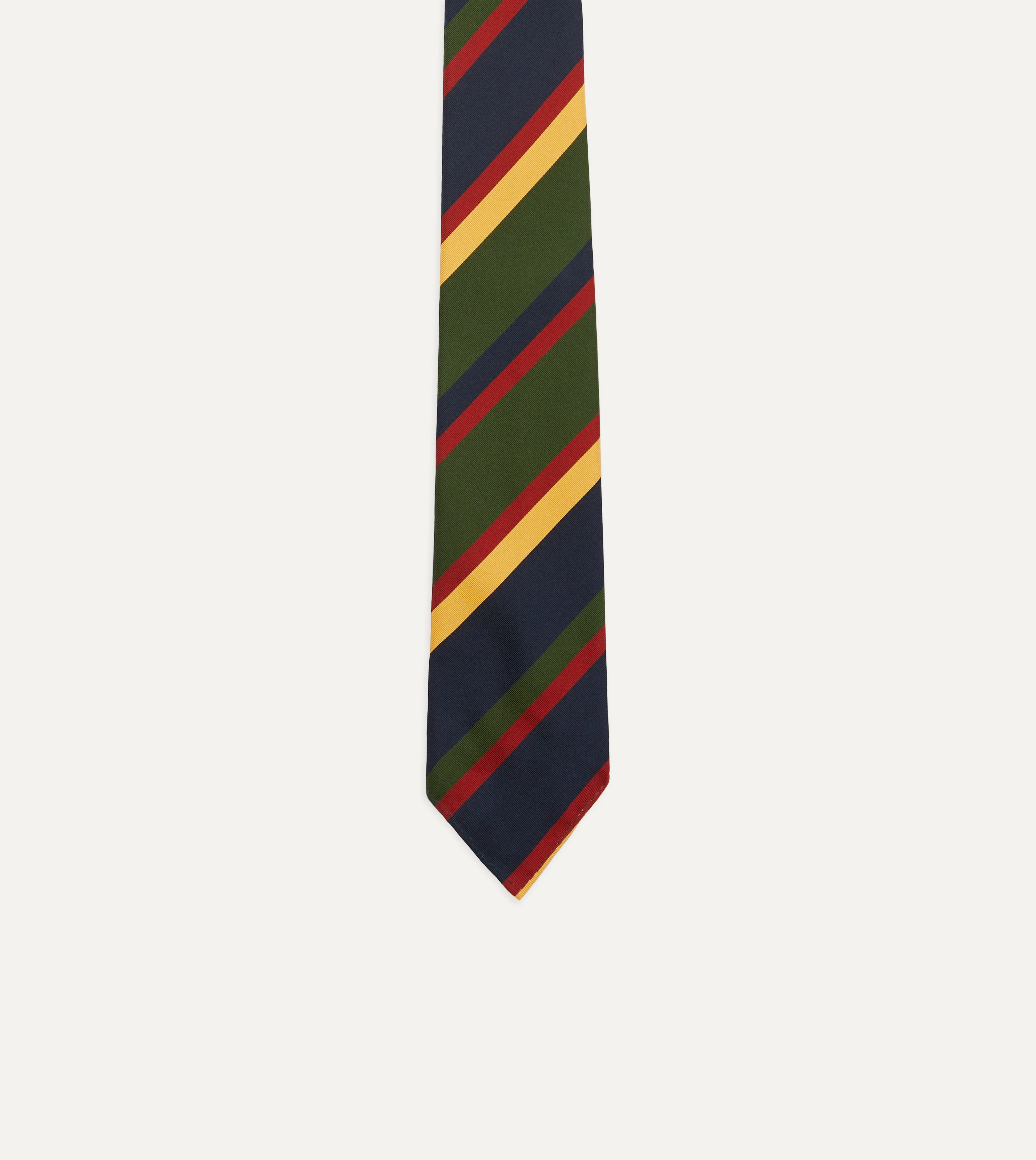 Navy, Red, Green and Yellow Stripe Silk Hand Rolled Tie - Image 4