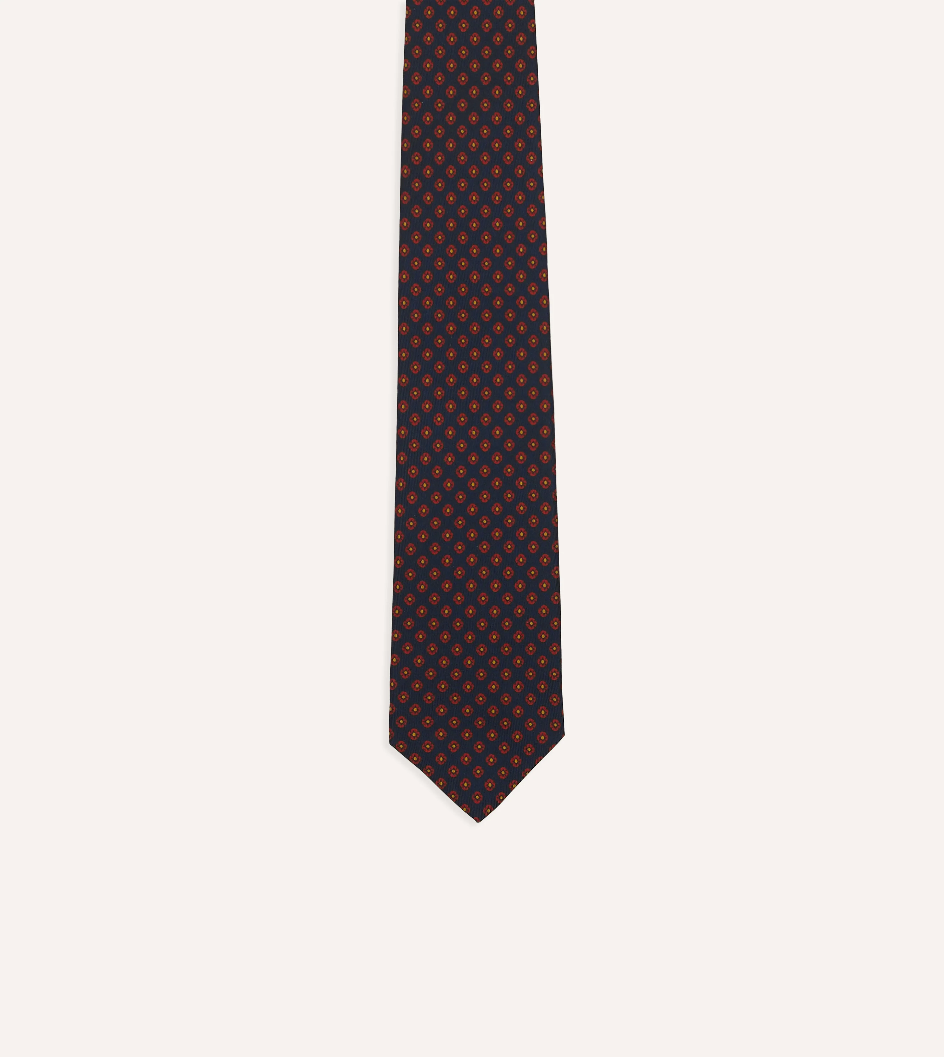 Navy Square Flower Print Silk Self-Tipped Tie - Image 3
