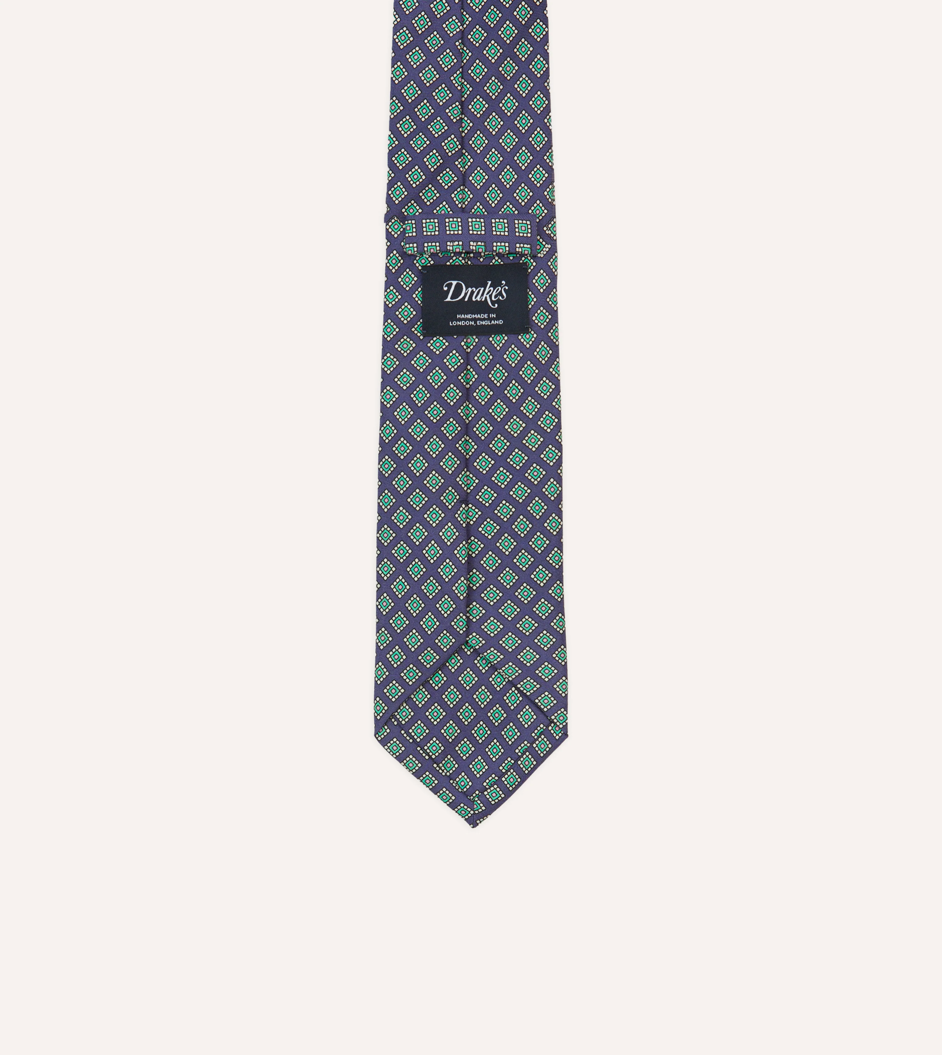 Navy Square Medallion Self-Tipped Silk Tie - Image 4