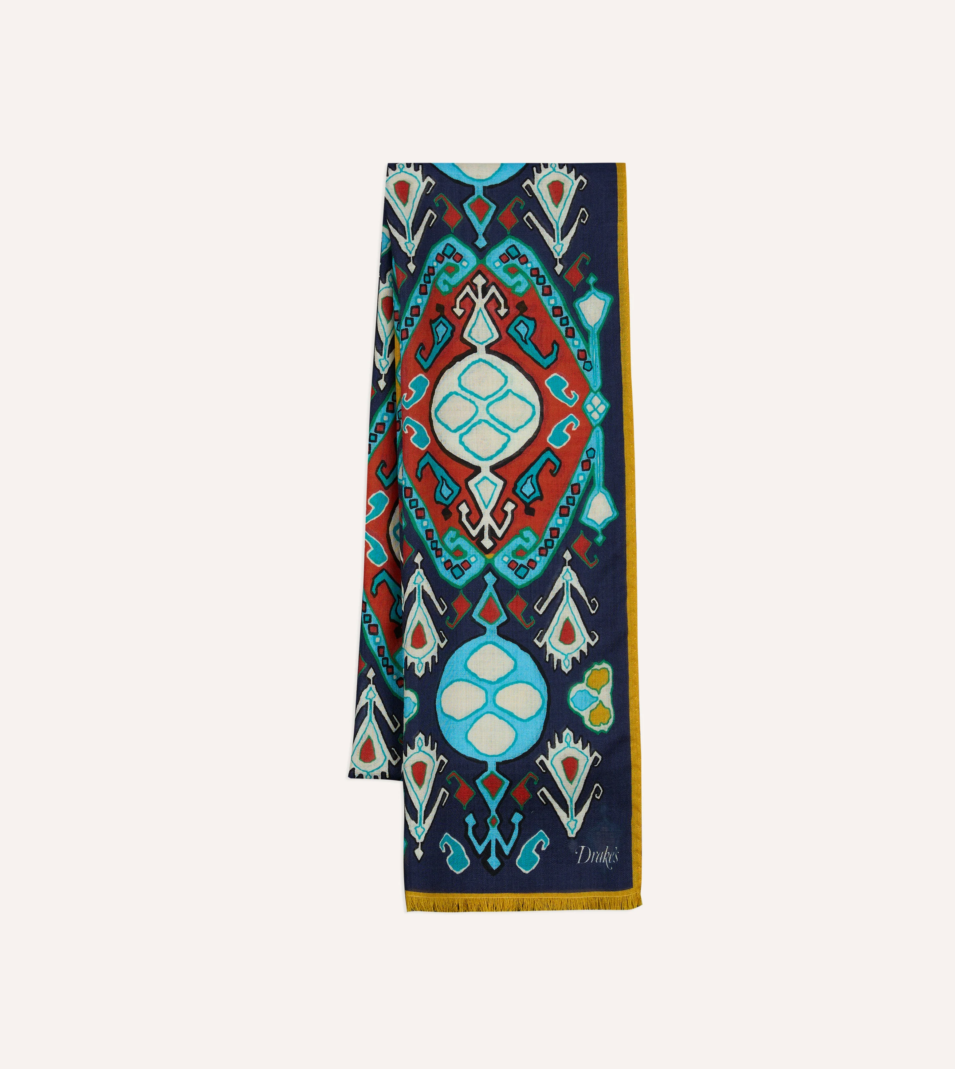 Navy Tapestry Print Wool Silk Scarf