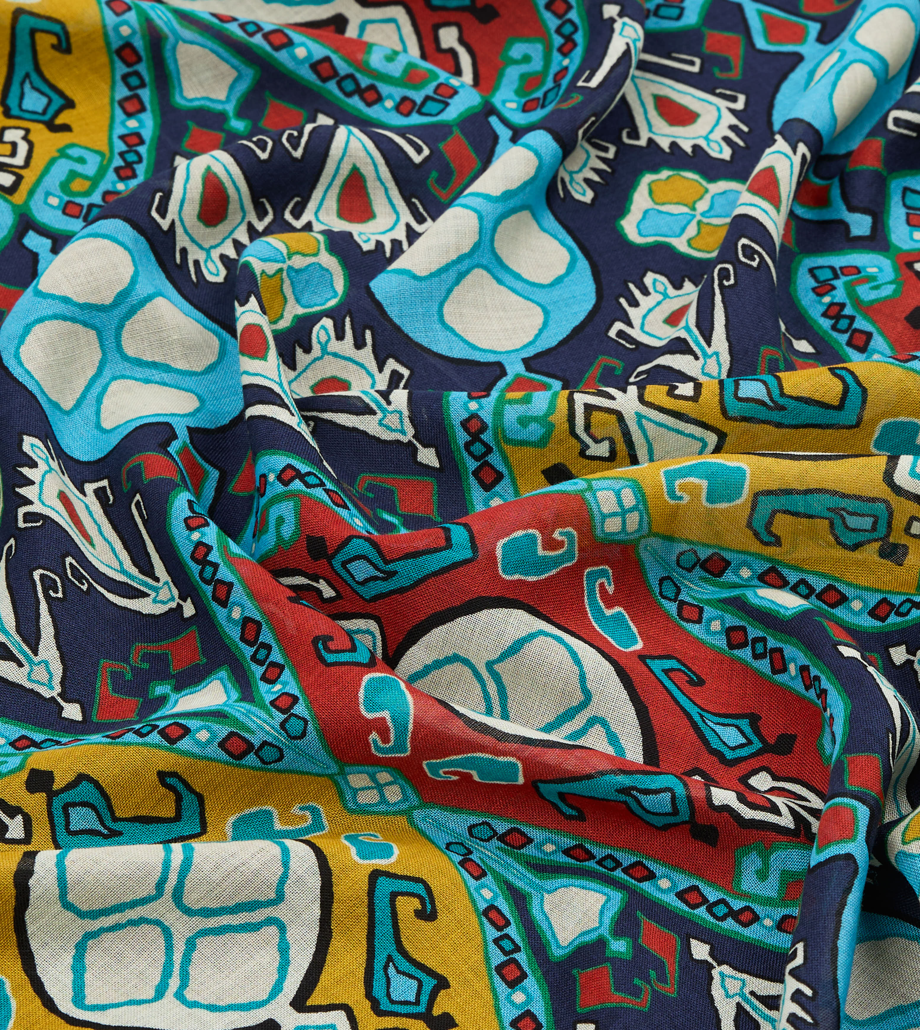 Navy Tapestry Print Wool Silk Scarf - Image 2