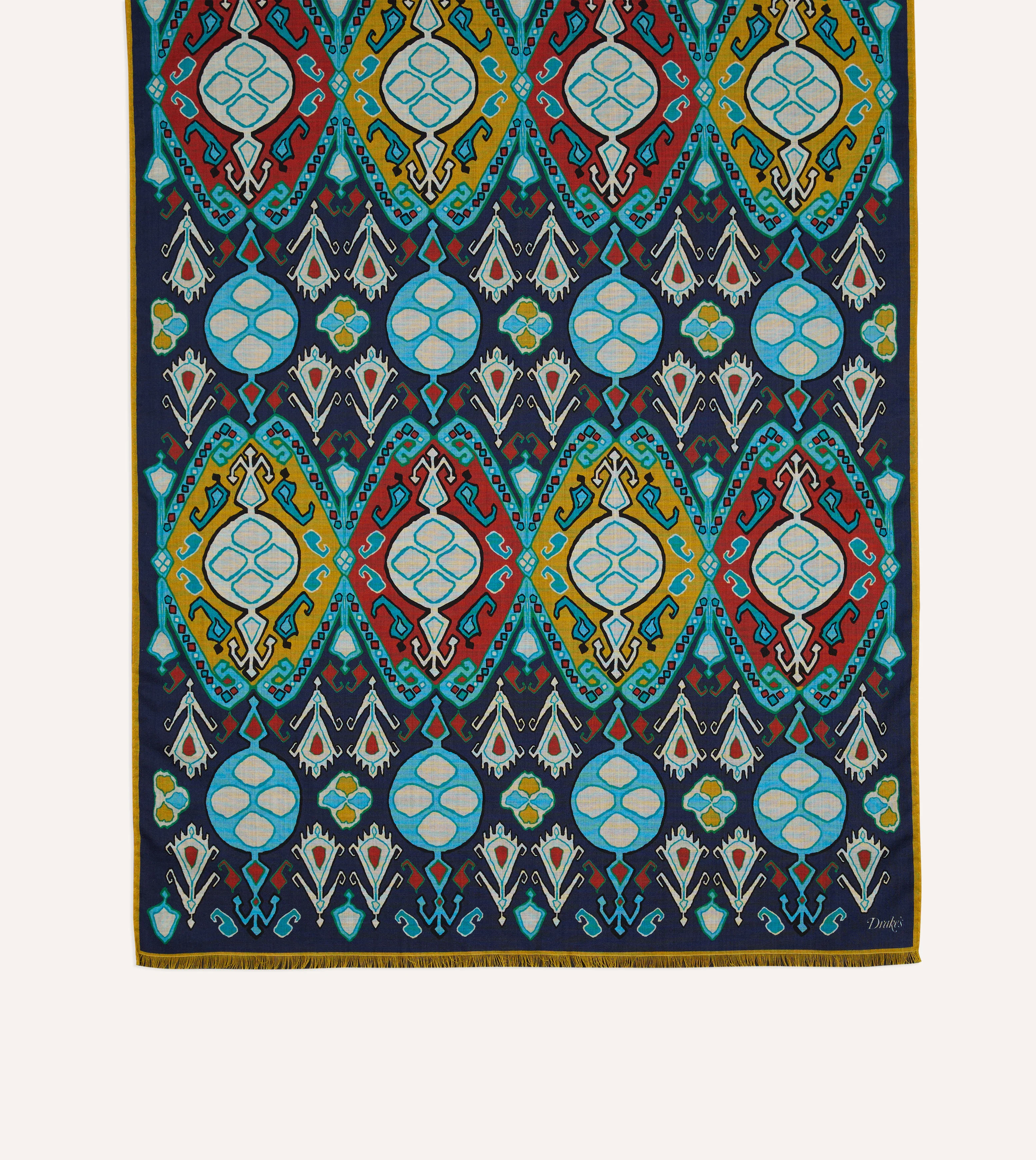 Navy Tapestry Print Wool Silk Scarf - Image 3