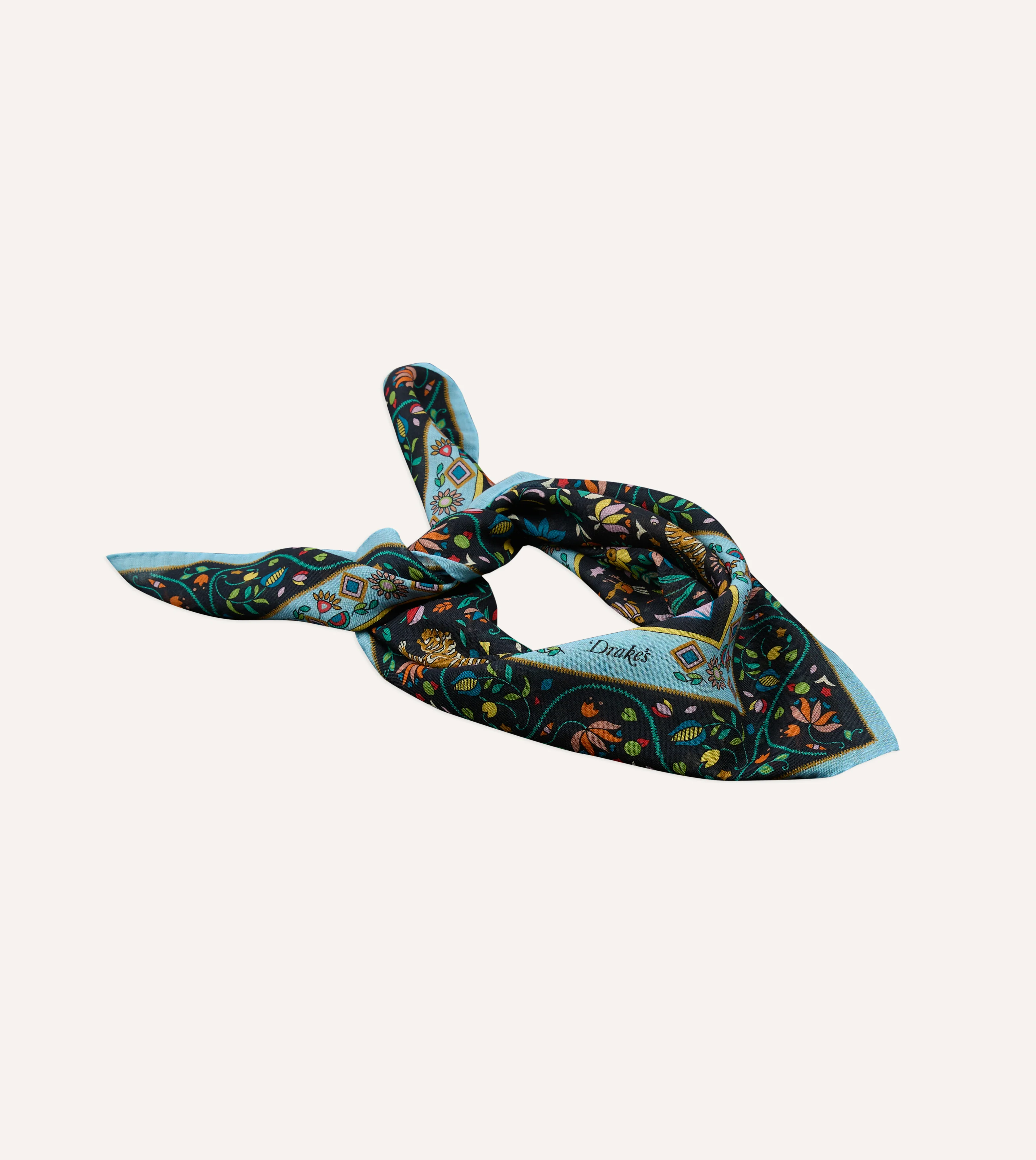 Navy Tiger Garden Print Wool-Silk Bandana - Image 5