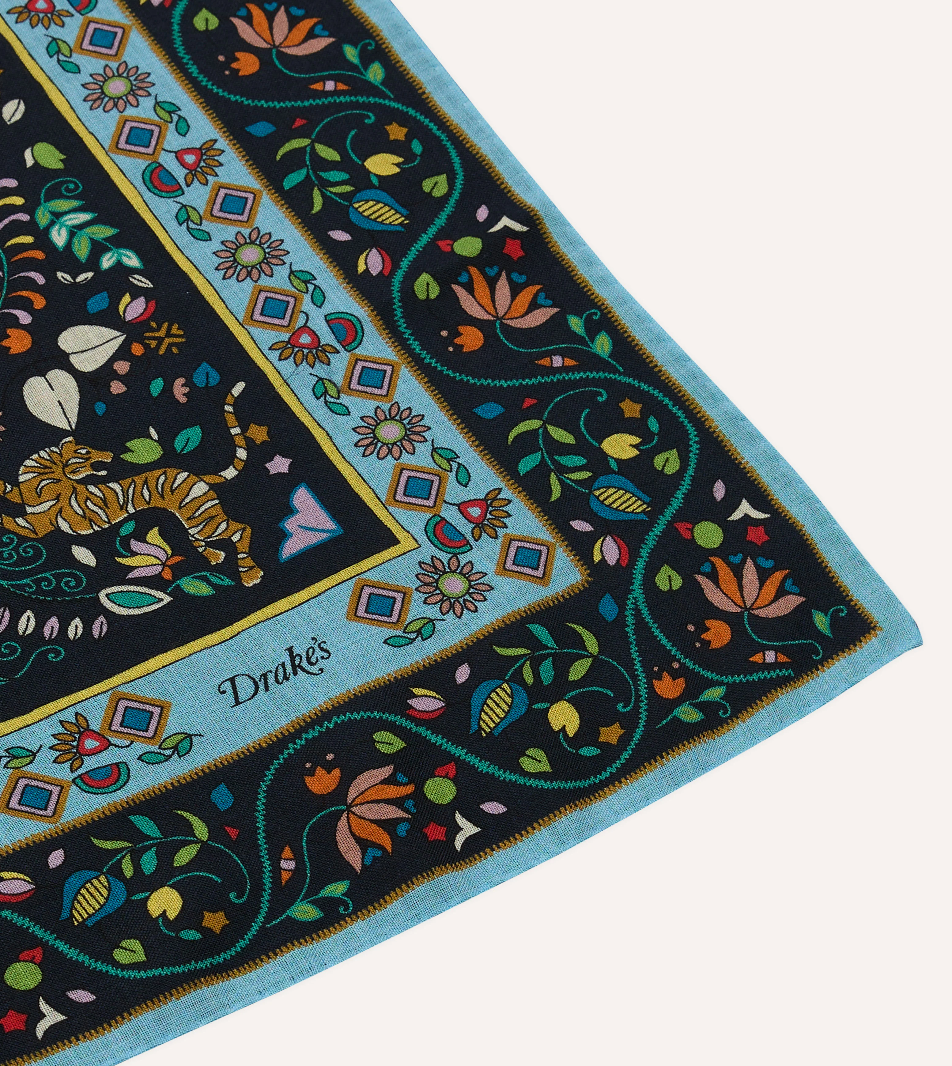 Navy Tiger Garden Print Wool-Silk Bandana - Image 6