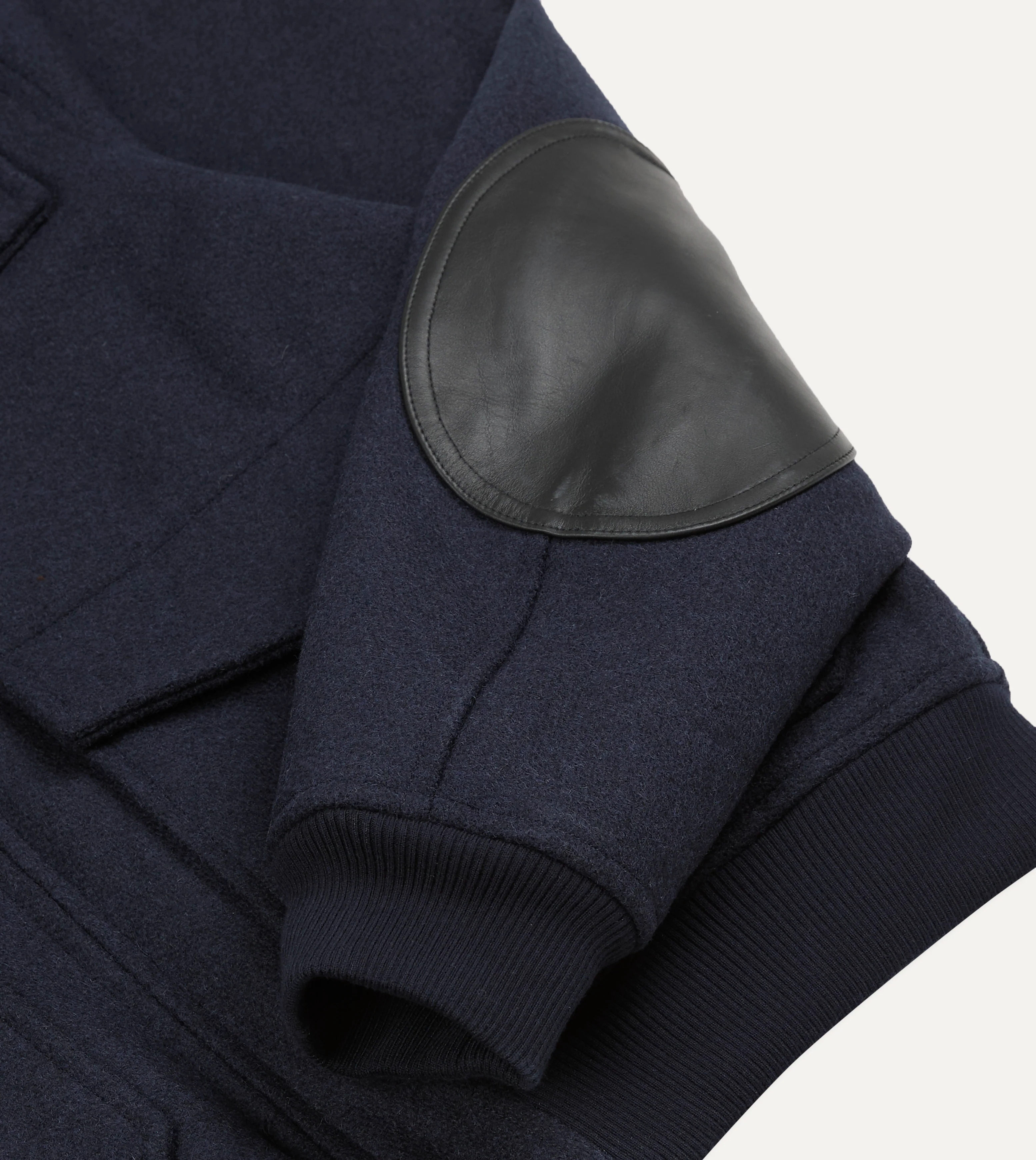 Navy Wool and Leather A-2 Bomber Jacket - Image 5