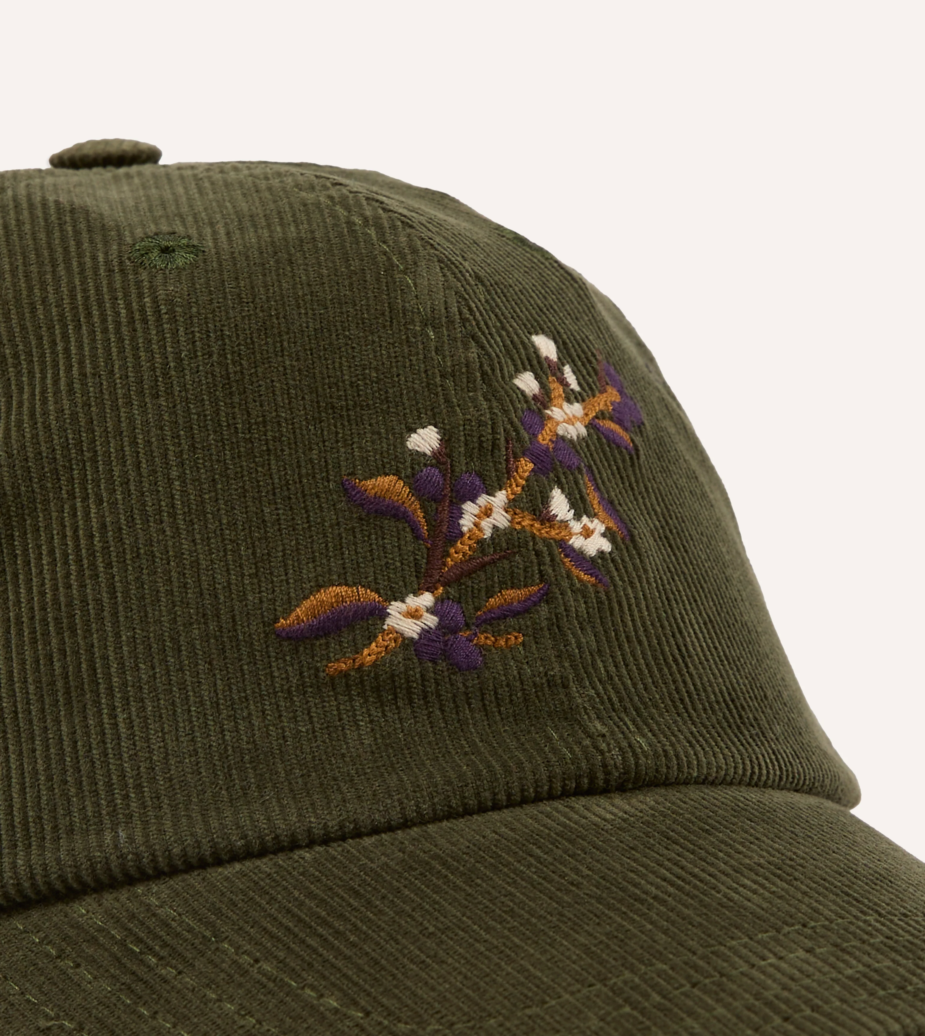 Olive 'Blackthorn' Cotton Needlecord Baseball Cap - Image 3