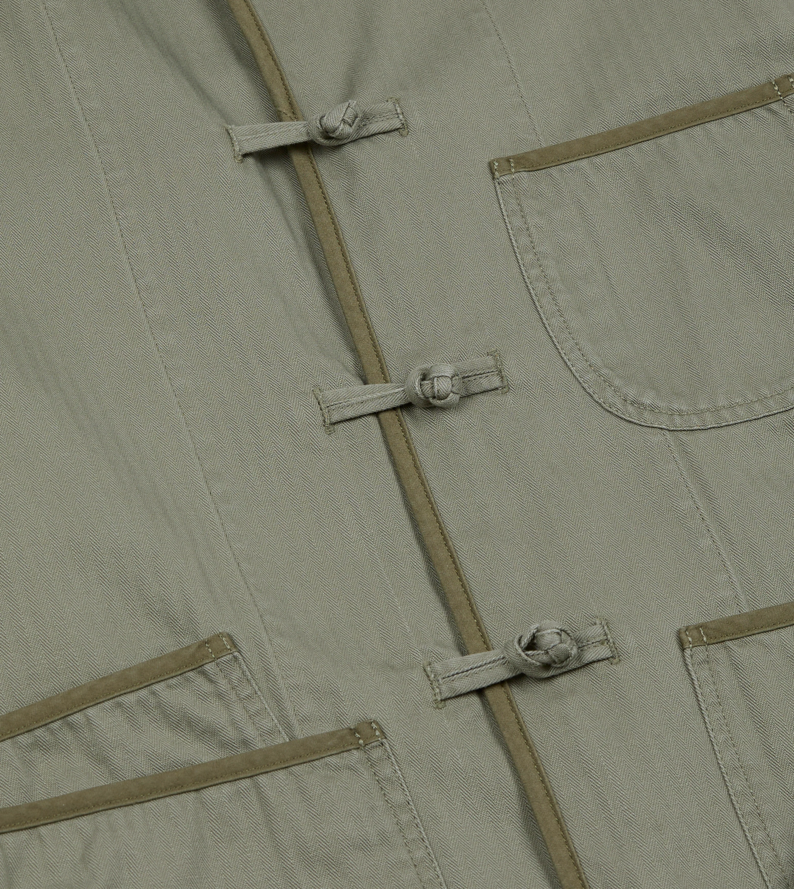 Olive Herringbone Cotton Artist Chore Jacket - Image 7