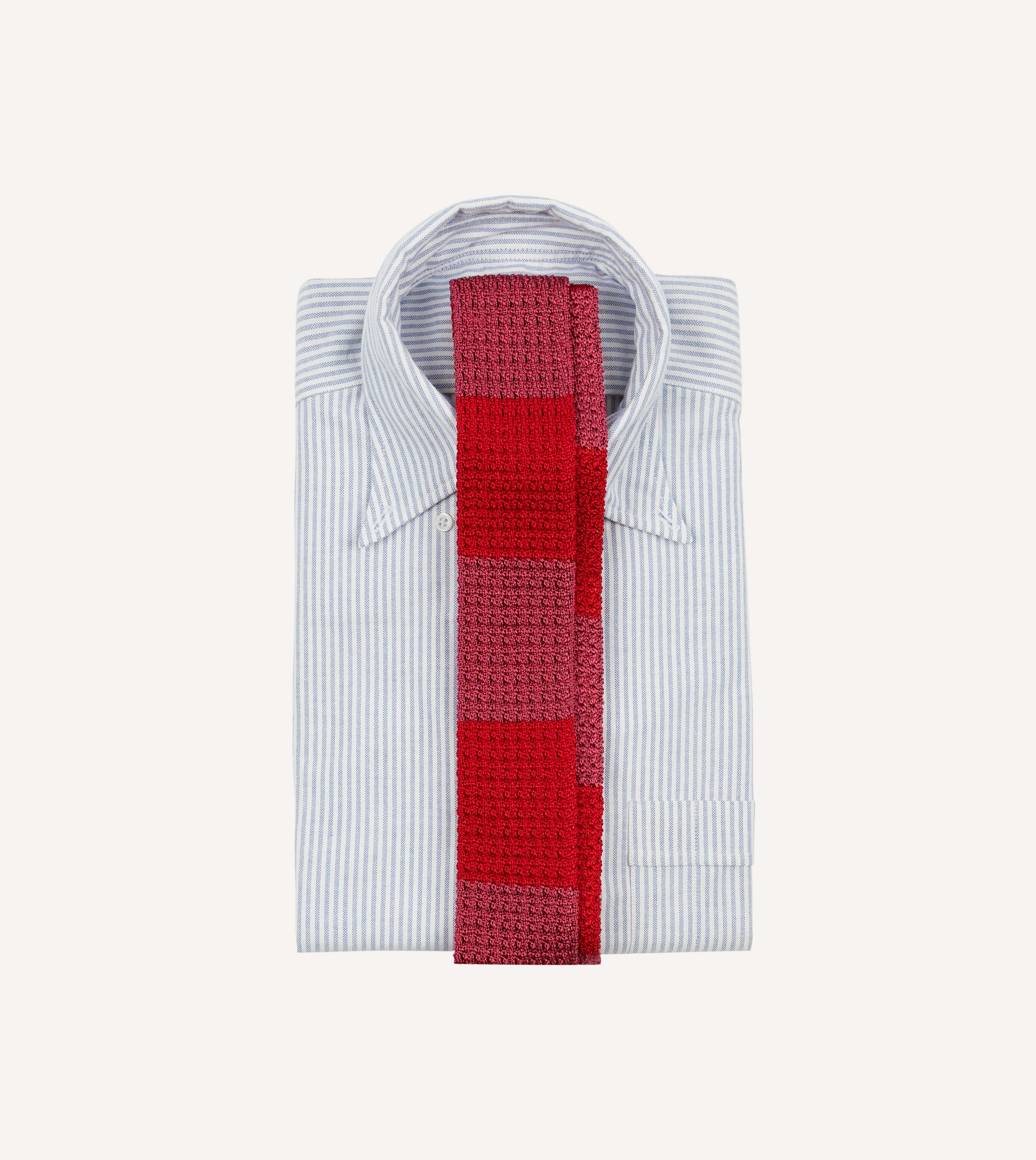 Pink and Red Knitted Silk Solid Colour Tie - Image 2