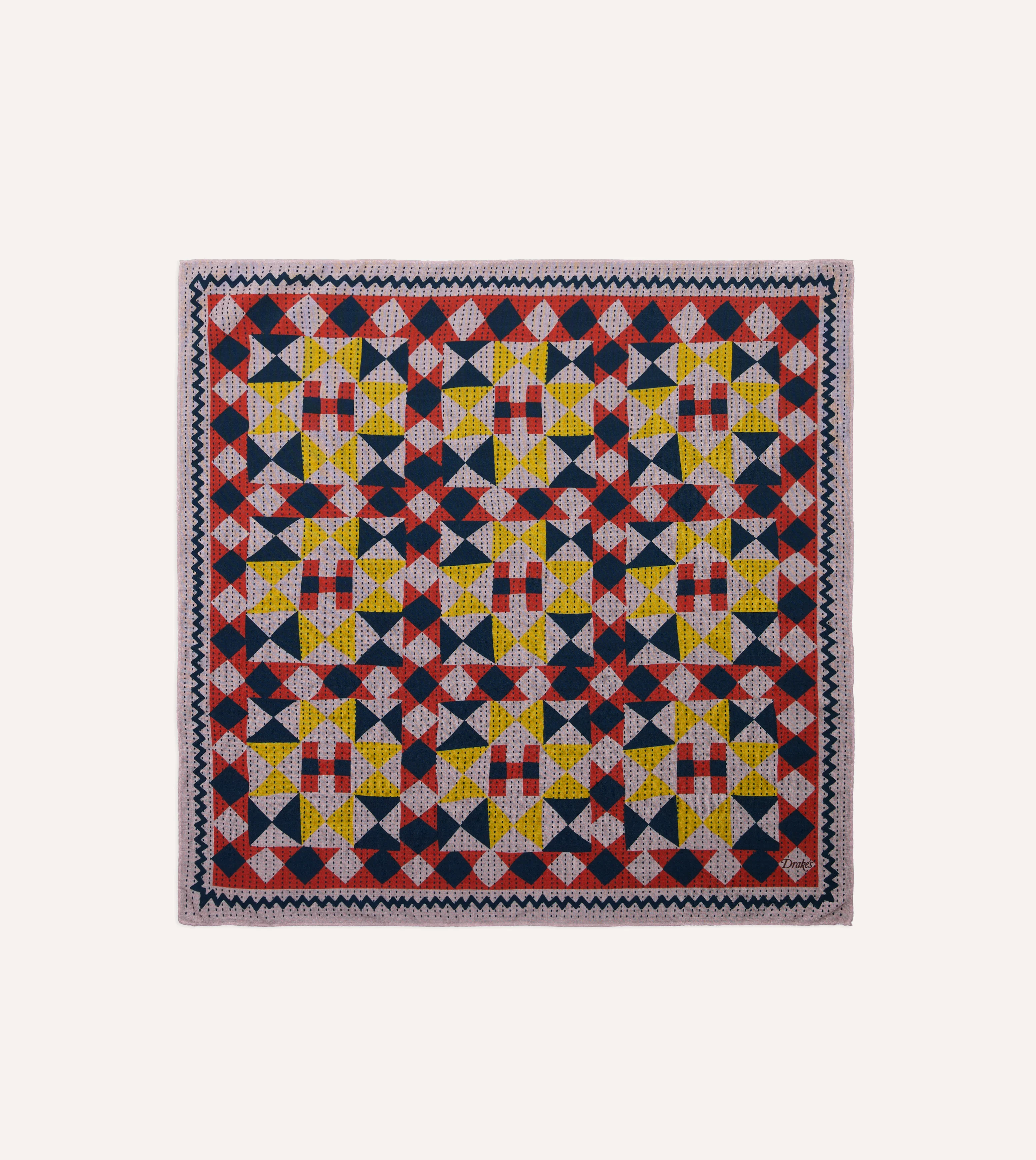 Pink Patchwork Print Wool-Silk Bandana - Image 2