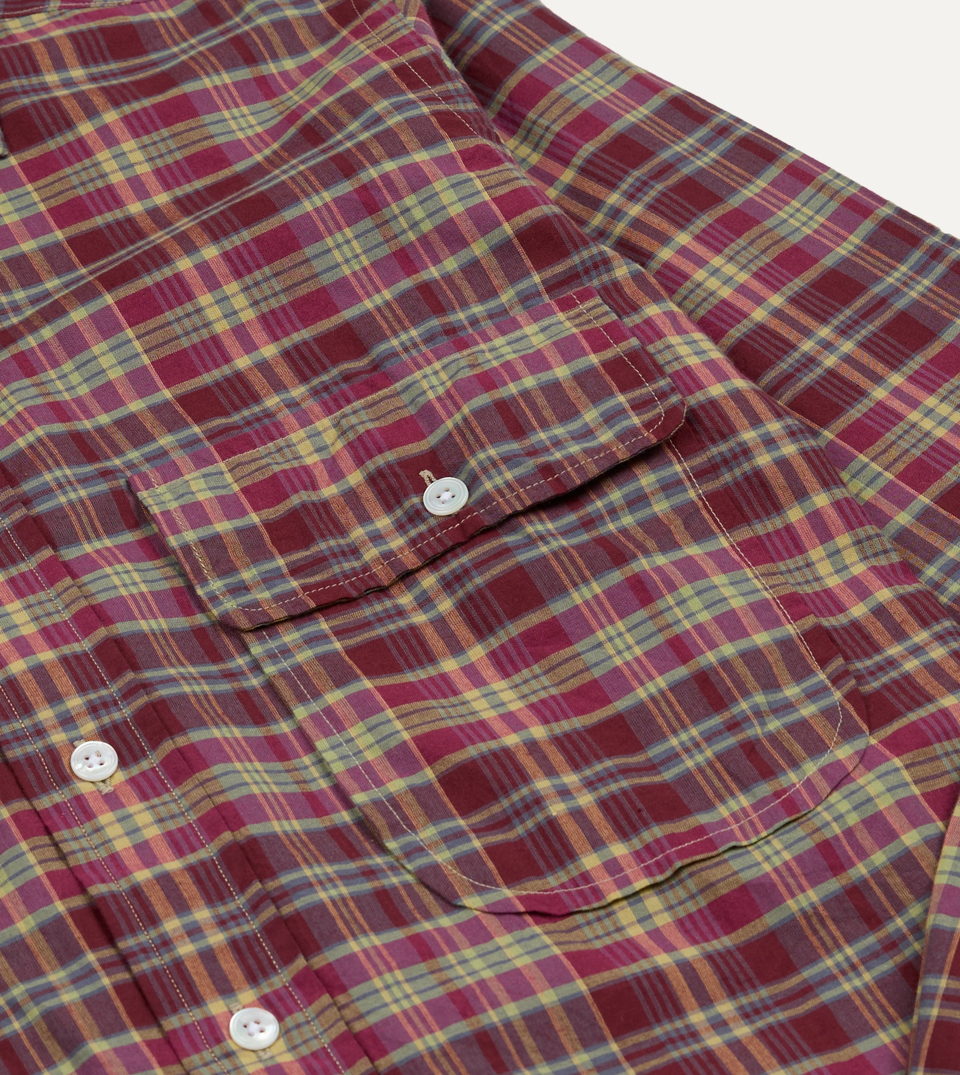Plum Madras Check Cotton Two-Pocket Work Shirt - Image 5
