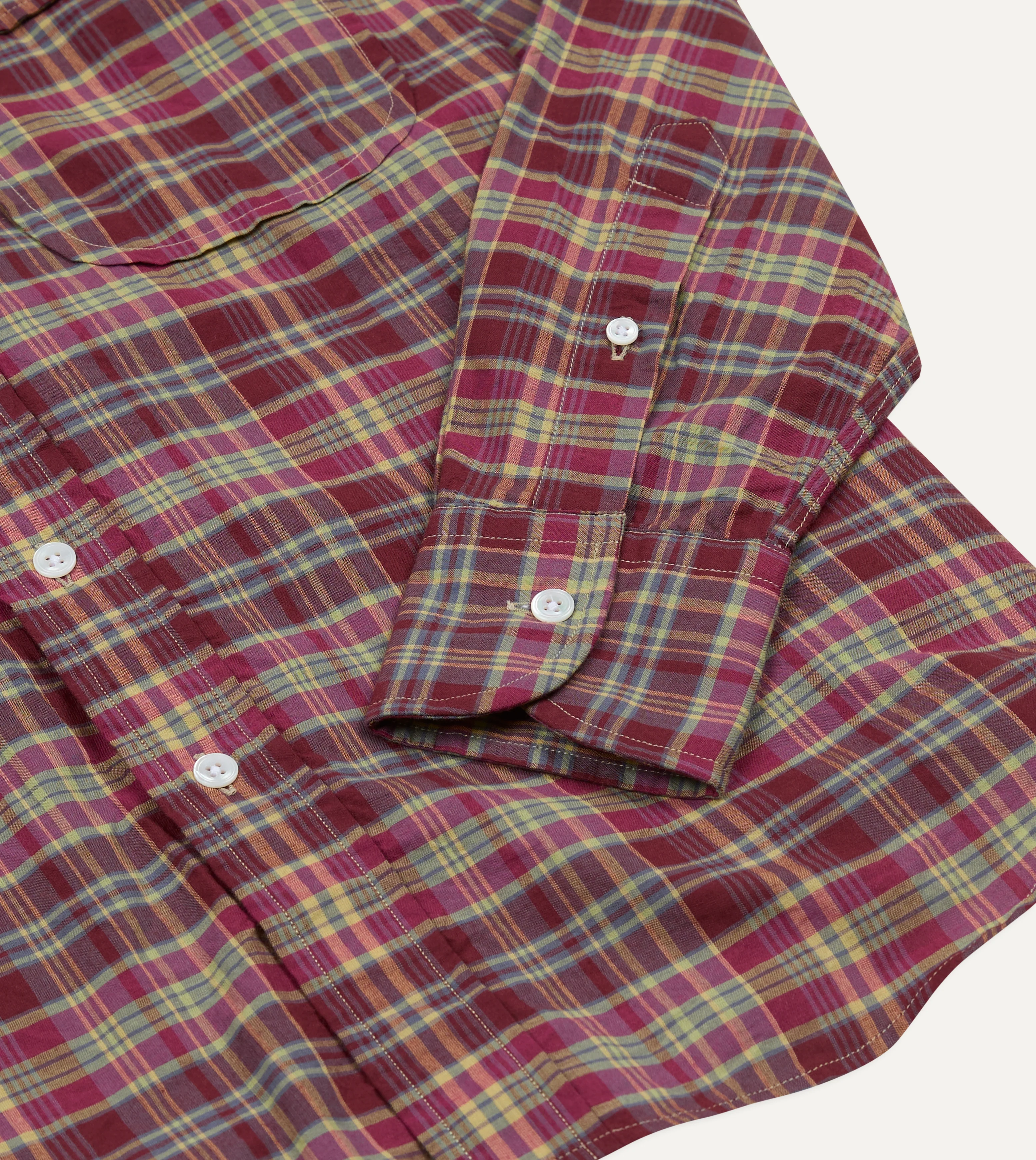 Plum Madras Check Cotton Two-Pocket Work Shirt - Image 6
