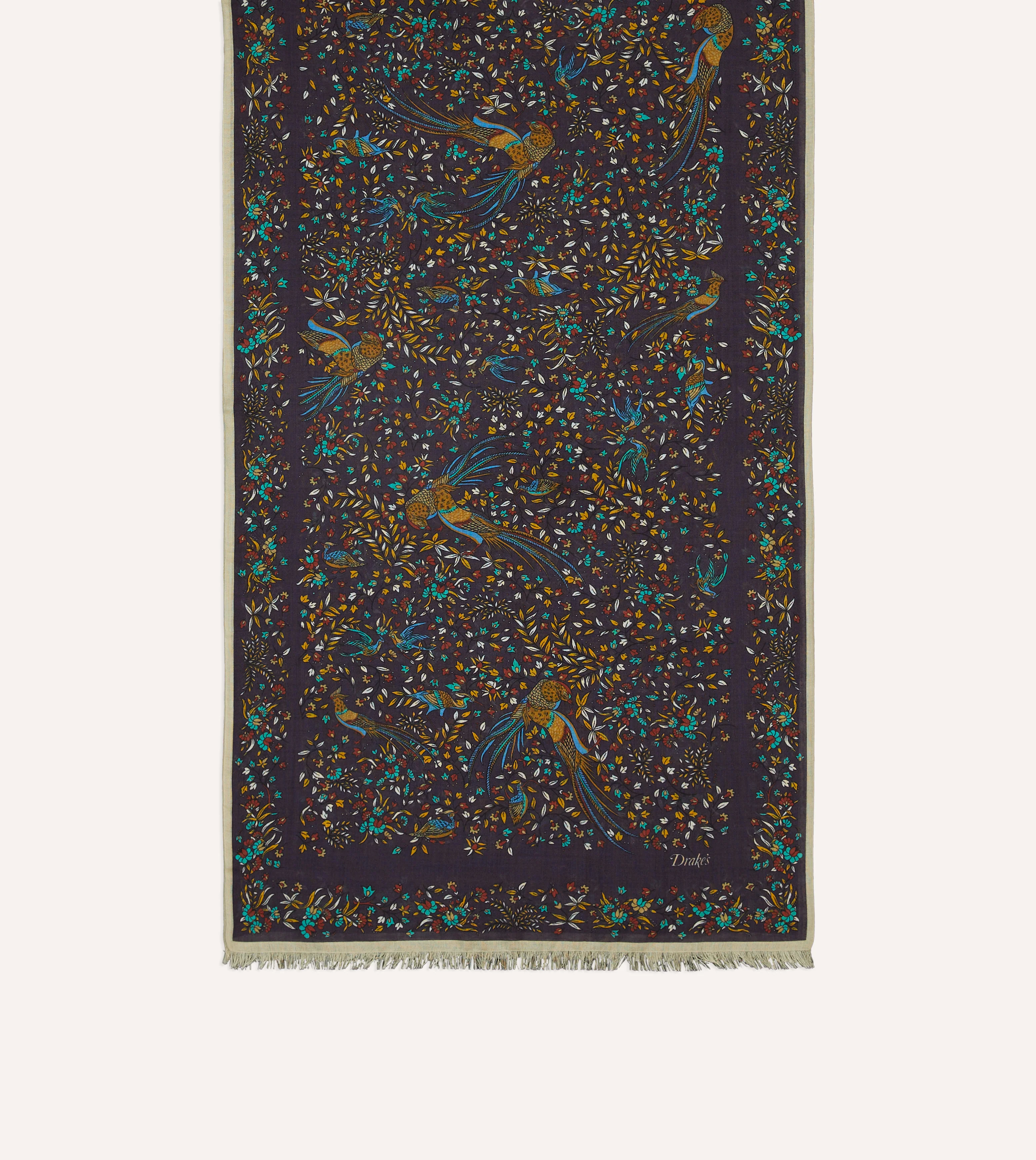 Purple Birds of Paradise Print Tubular Wool Silk Scarf - Image 3