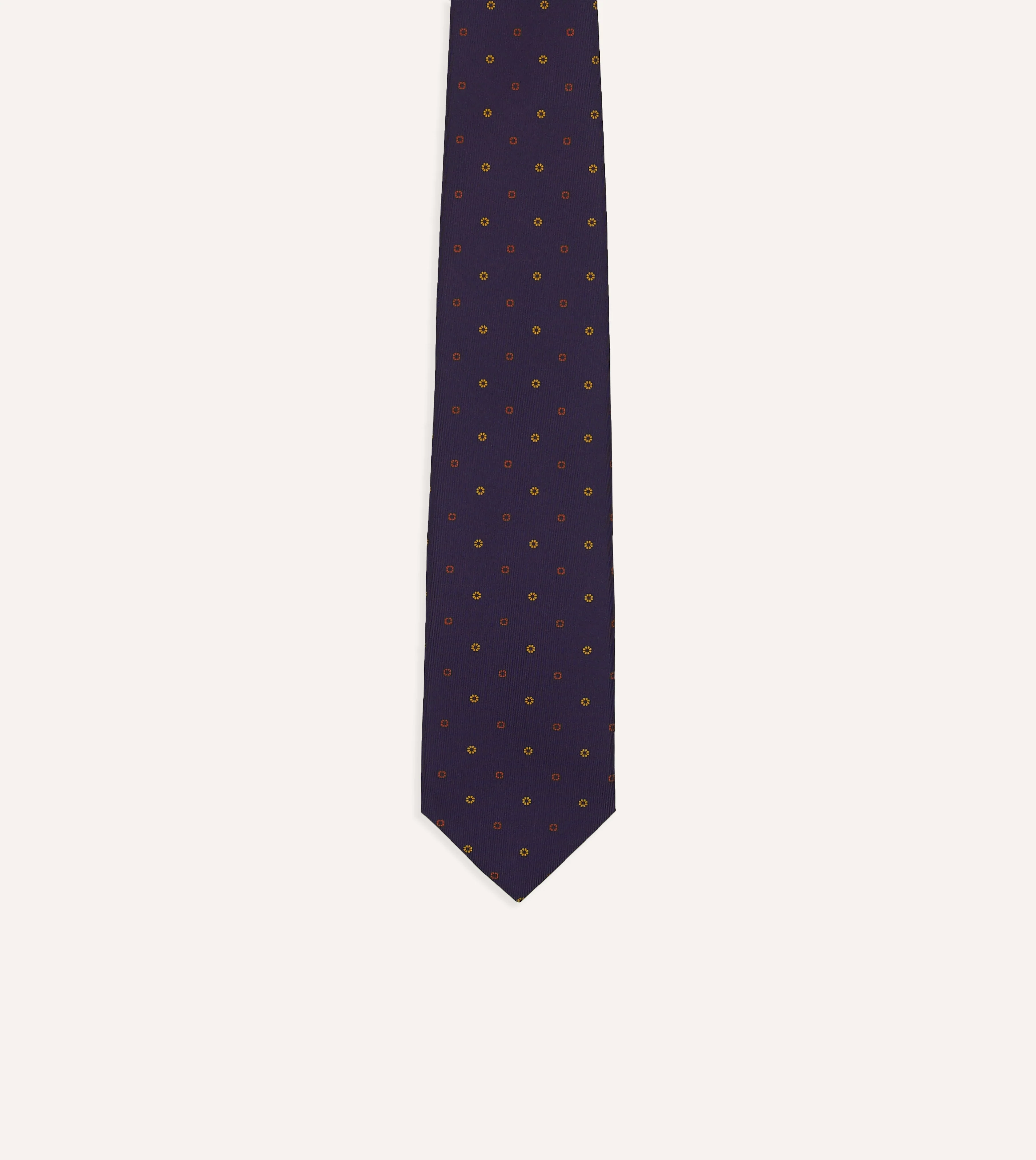 Purple Flowers and Diamonds Print Silk Self Tipped Tie - Image 3