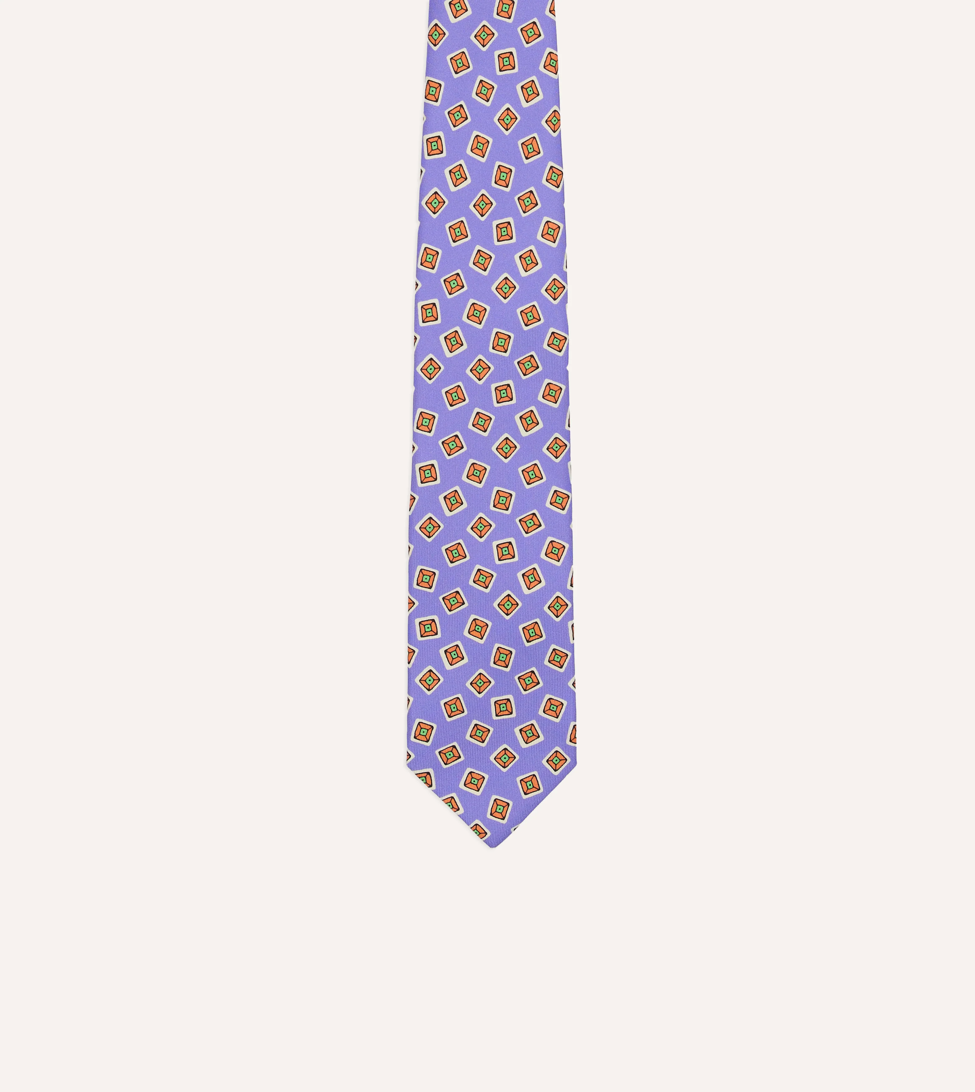 Purple Square Diamond Print Silk Self-Tipped Tie - Image 3