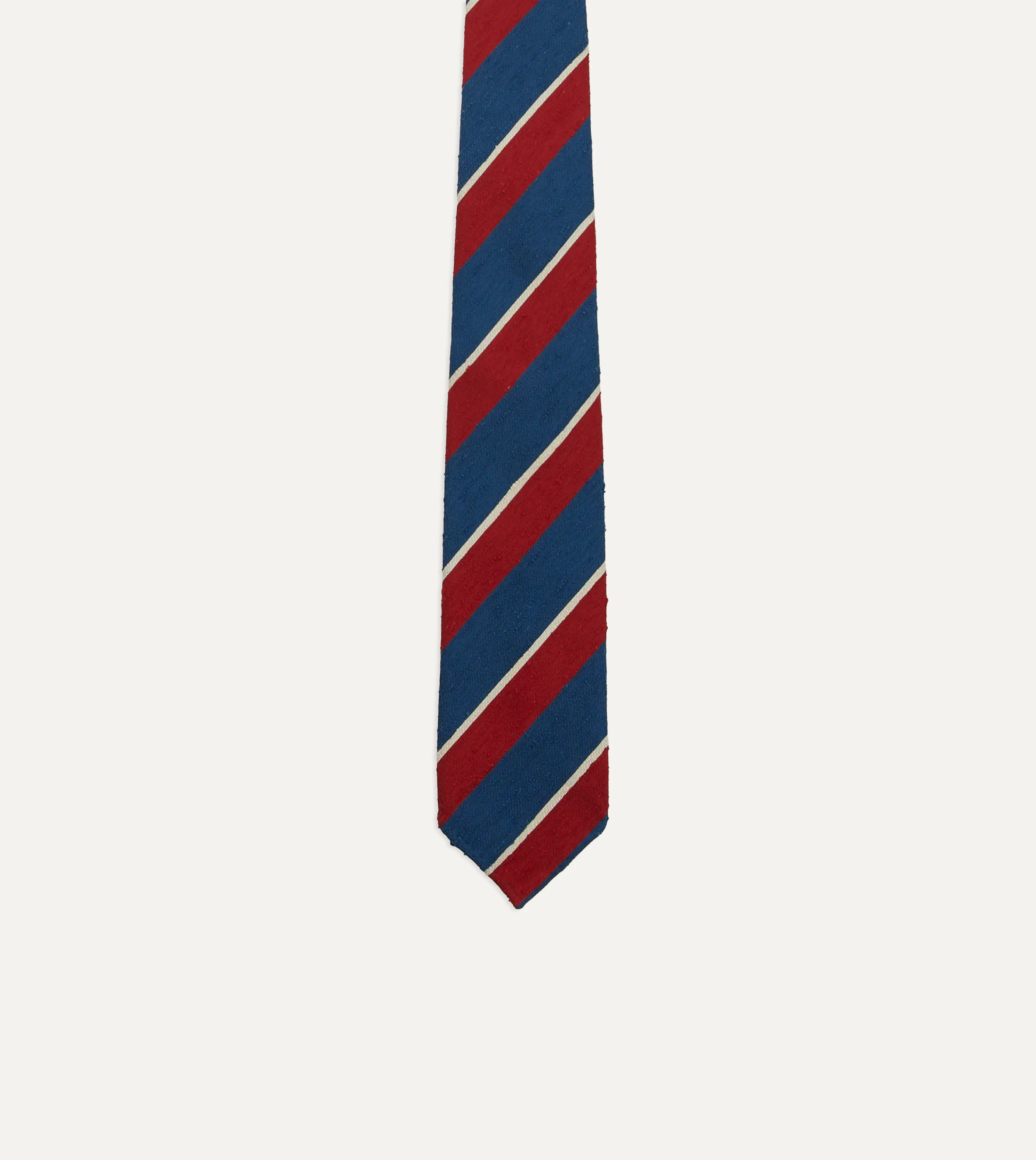 Red, Blue and White Stripe Shantung Silk Tie - Image 4