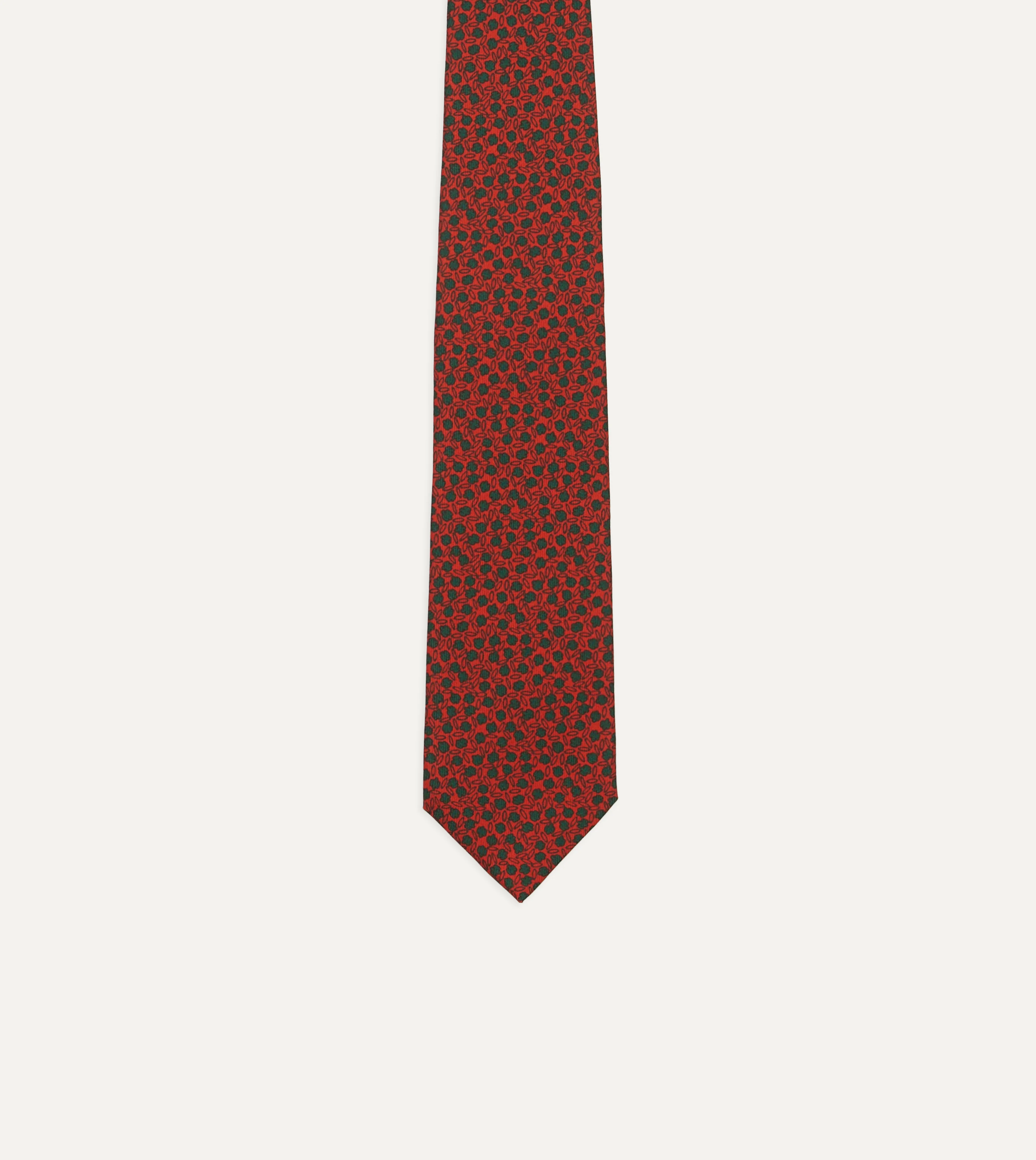 Red Mini Leaves Print Foulard Silk Self Tipped Tie - Image 4