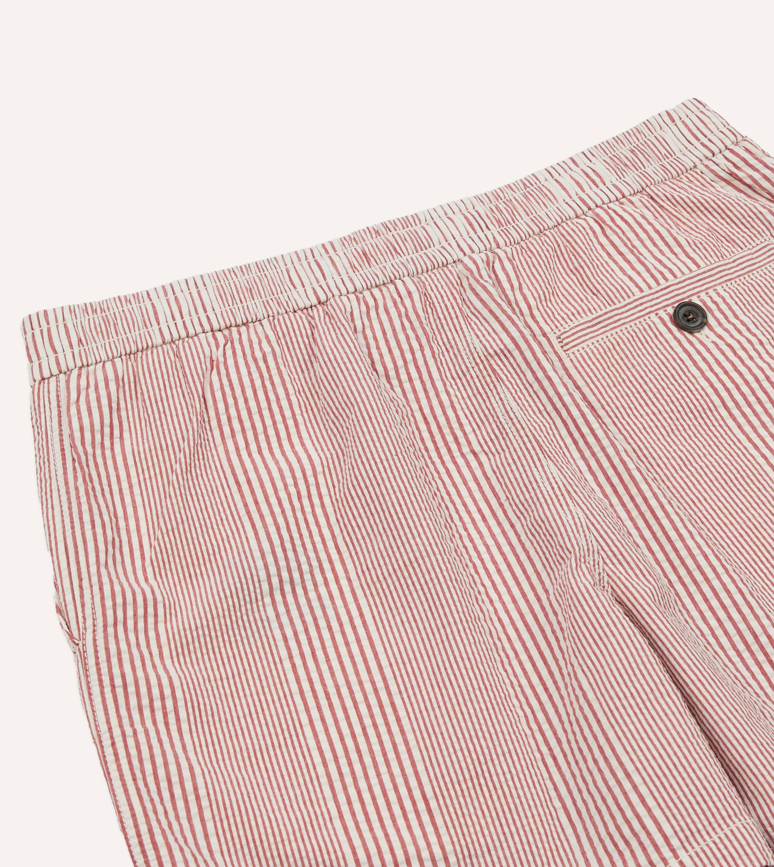 Red Stripe Seersucker Cotton Drawstring Shorts - Image 5