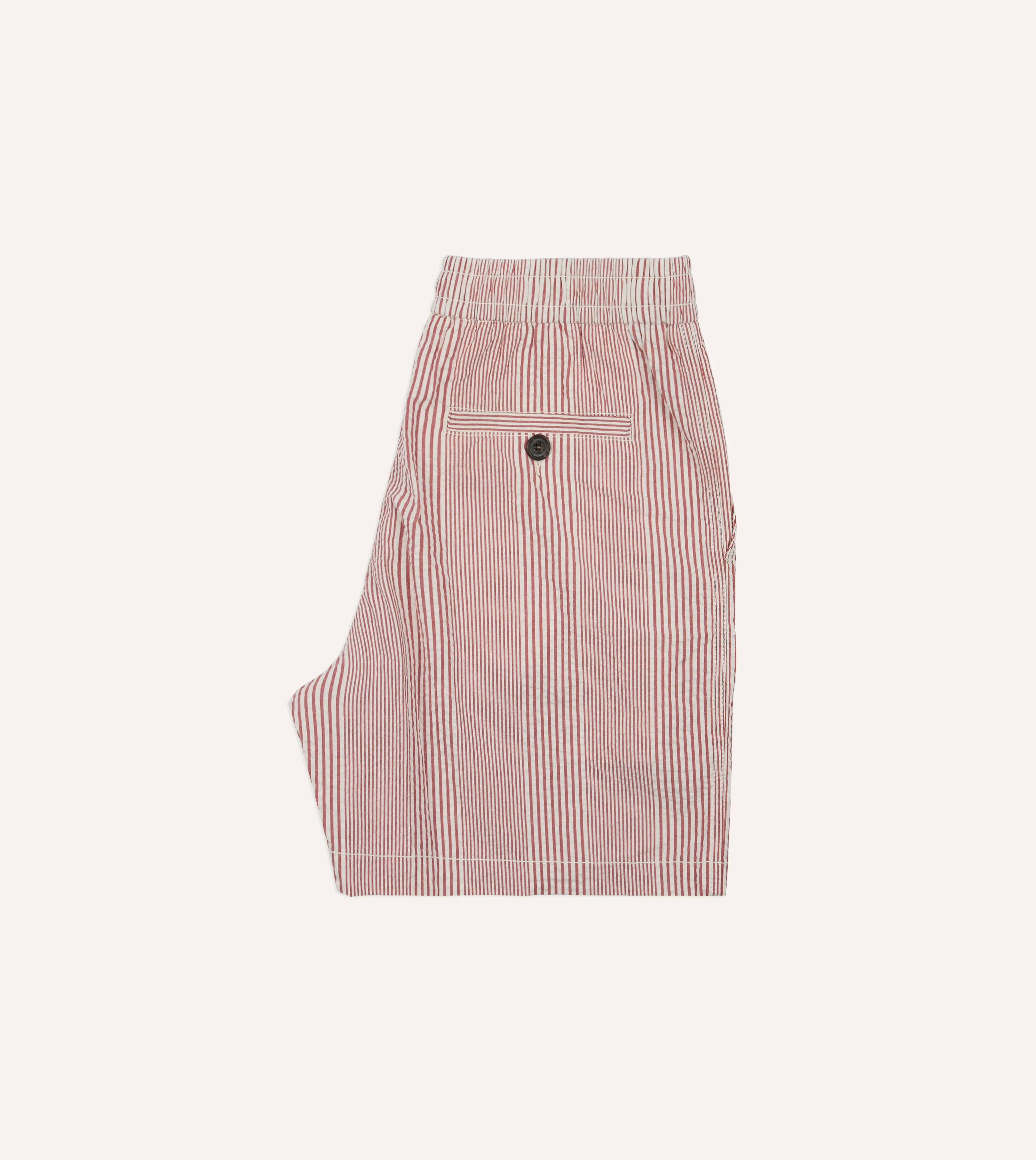 Red Stripe Seersucker Cotton Drawstring Shorts - Image 6