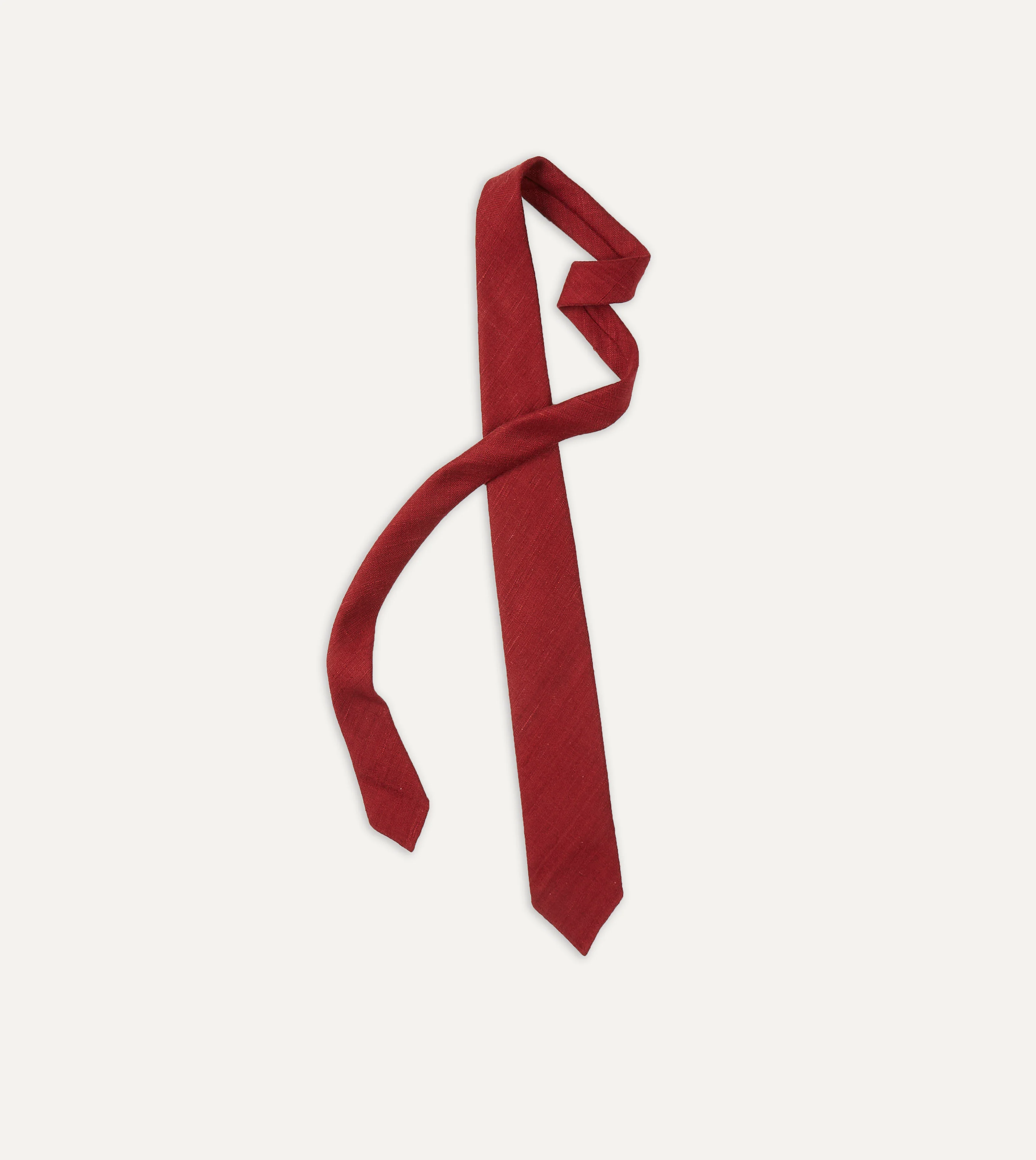 Red Tussah Hand Rolled Silk Tie - Image 4