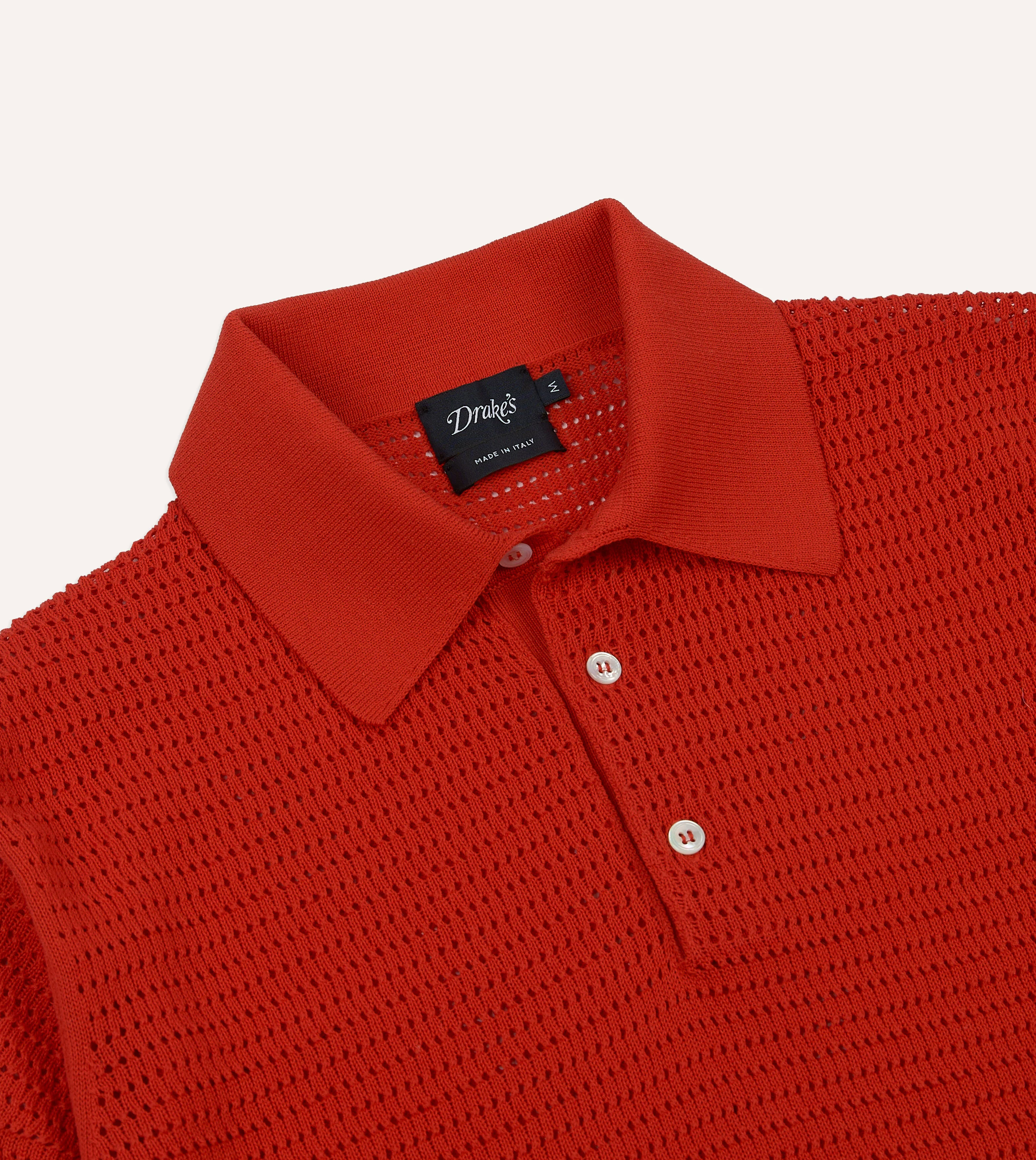 Red Waffle Knit Cotton Short-Sleeve Polo Shirt - Image 3