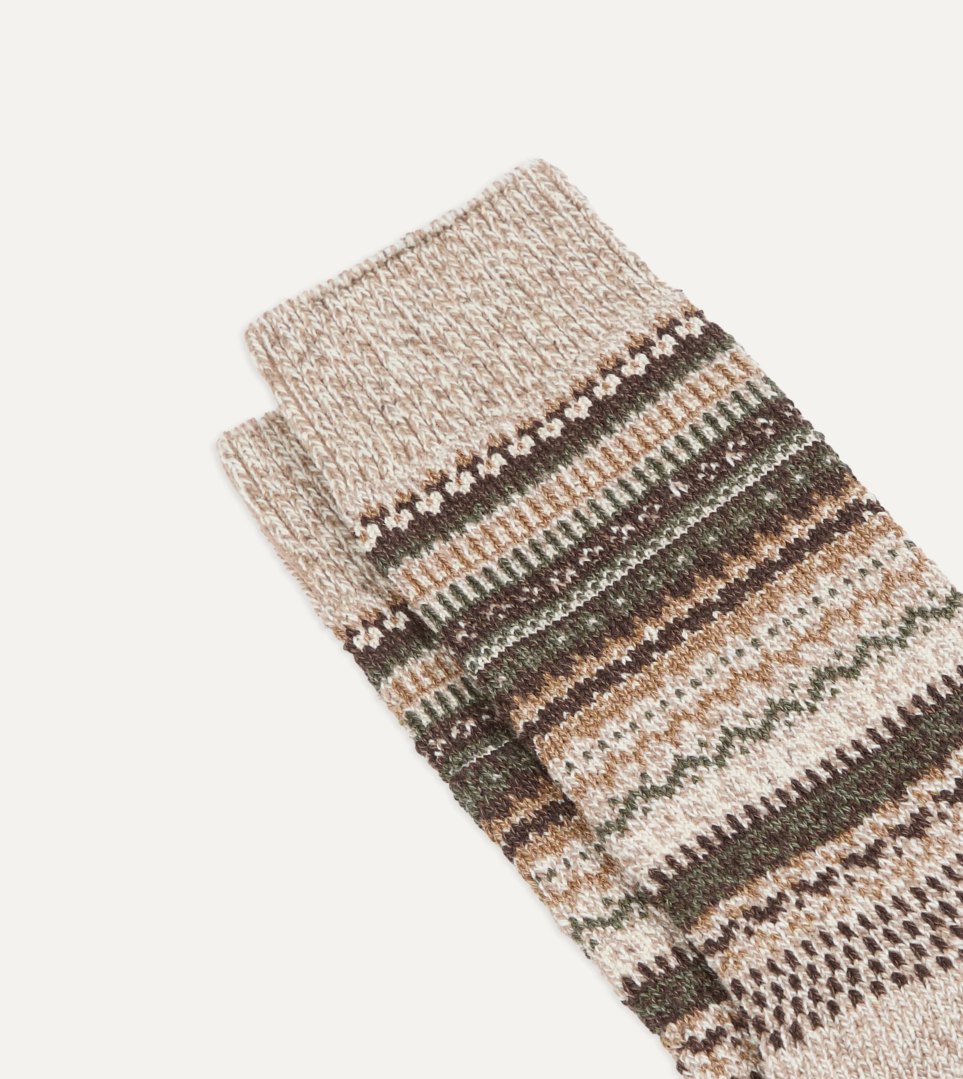 RoToTo Brown Wool Nordic Pattern Socks - Image 3