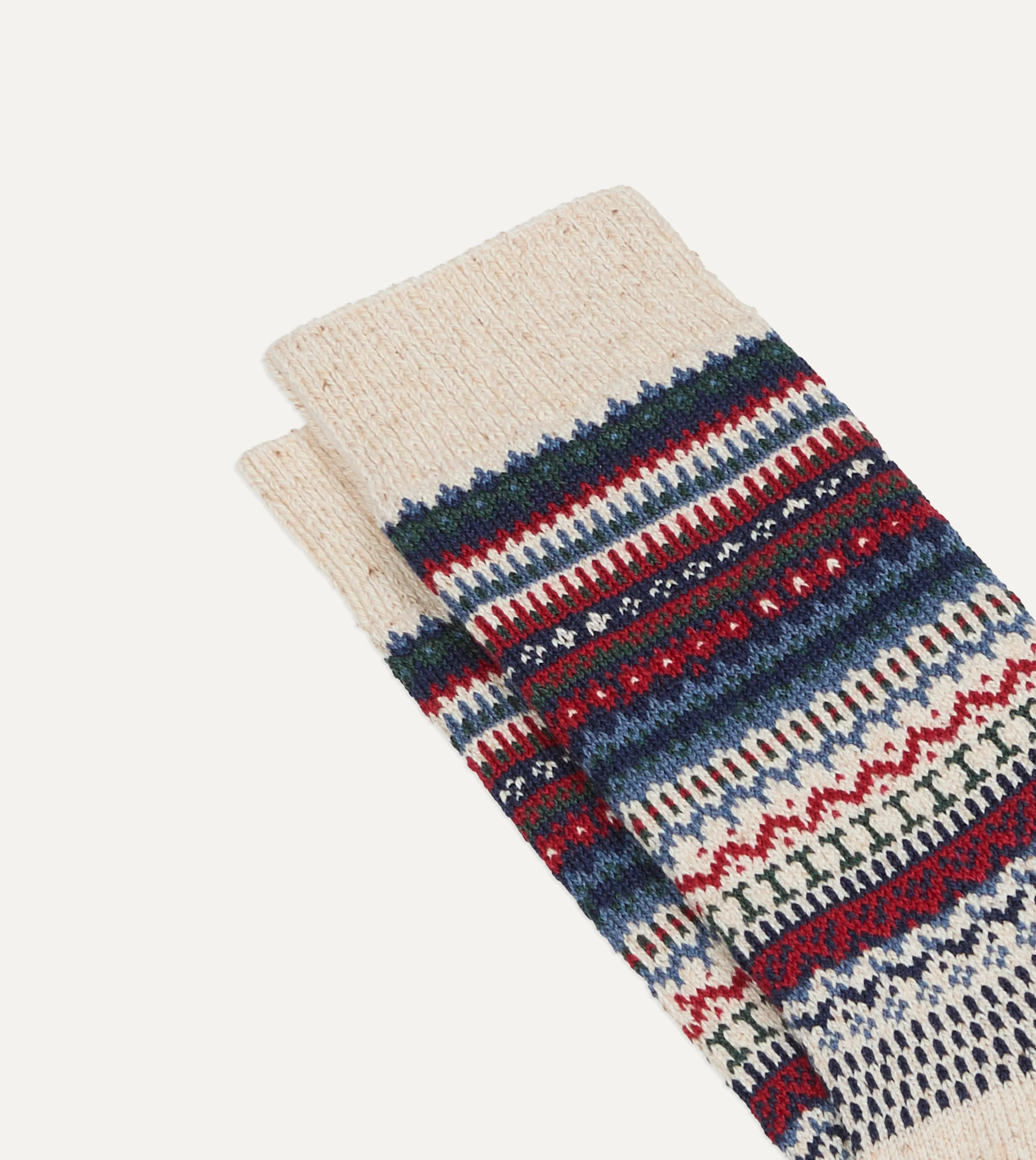 RoToTo Ecru and Navy Wool Nordic Pattern Socks - Image 3
