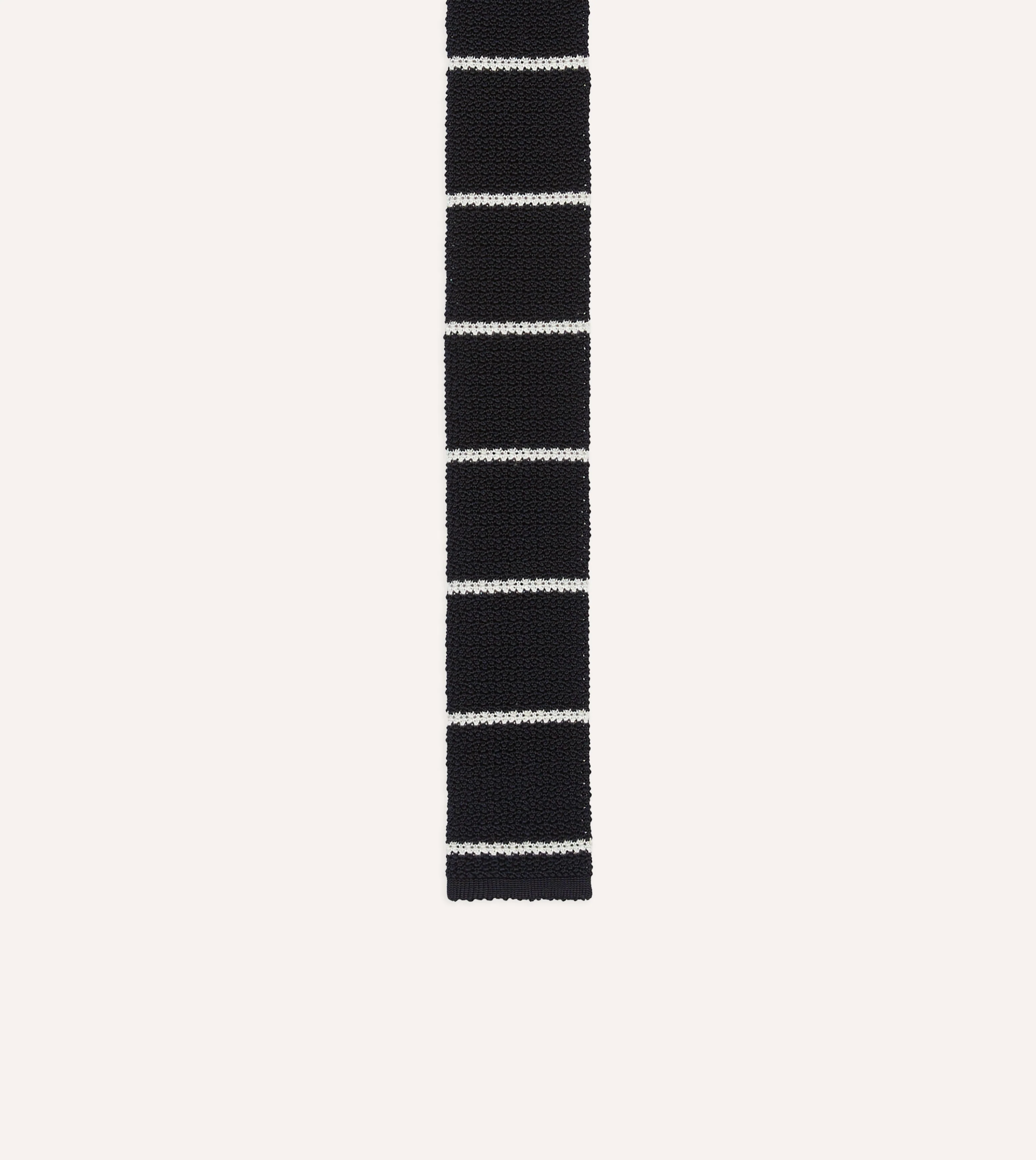 St. JOHN by Drake's Navy Butcher's Stripe Knitted Silk Tie - Image 3