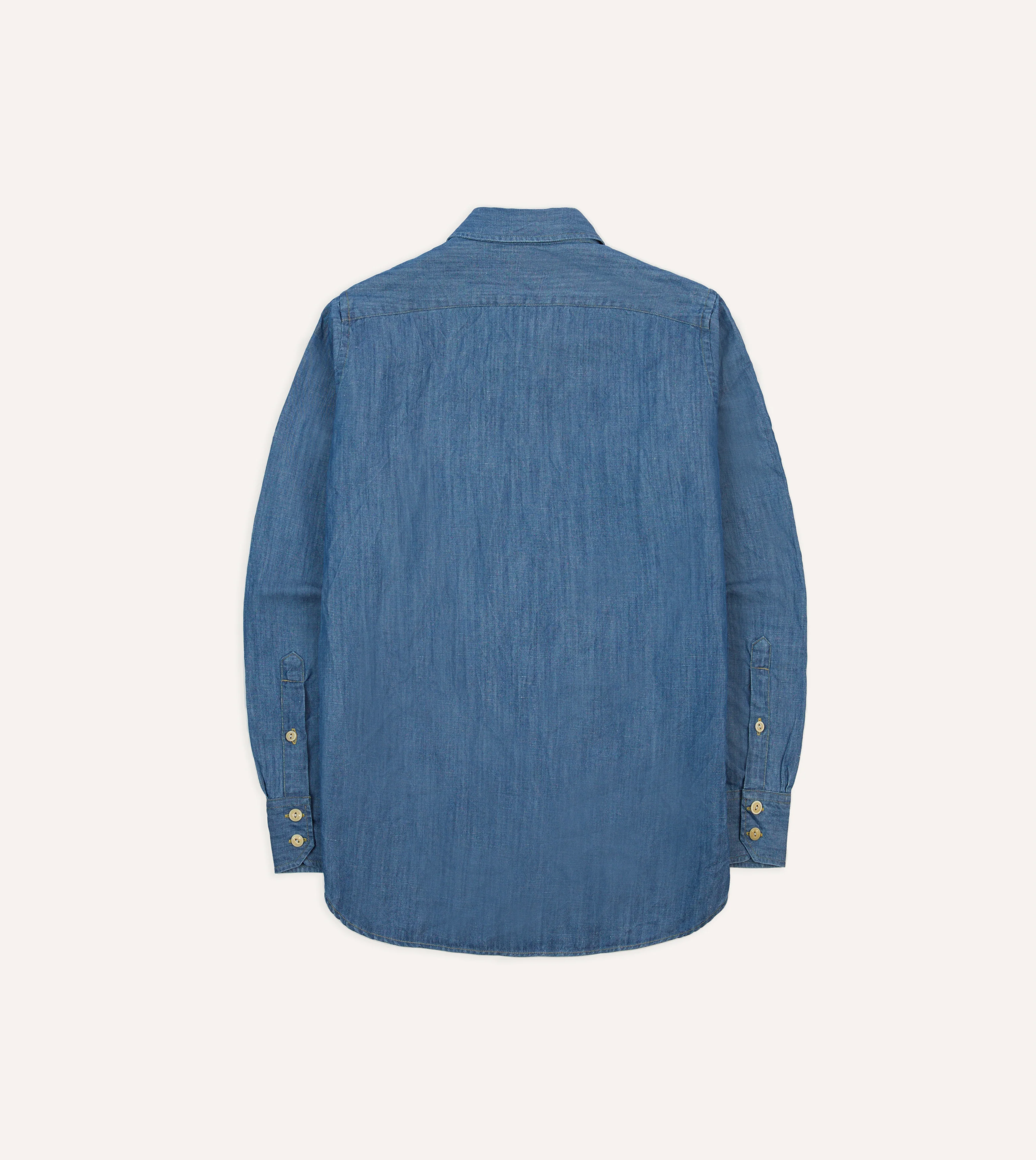 Stone Wash Cotton-Linen Long Point Collar Work Shirt - Image 6