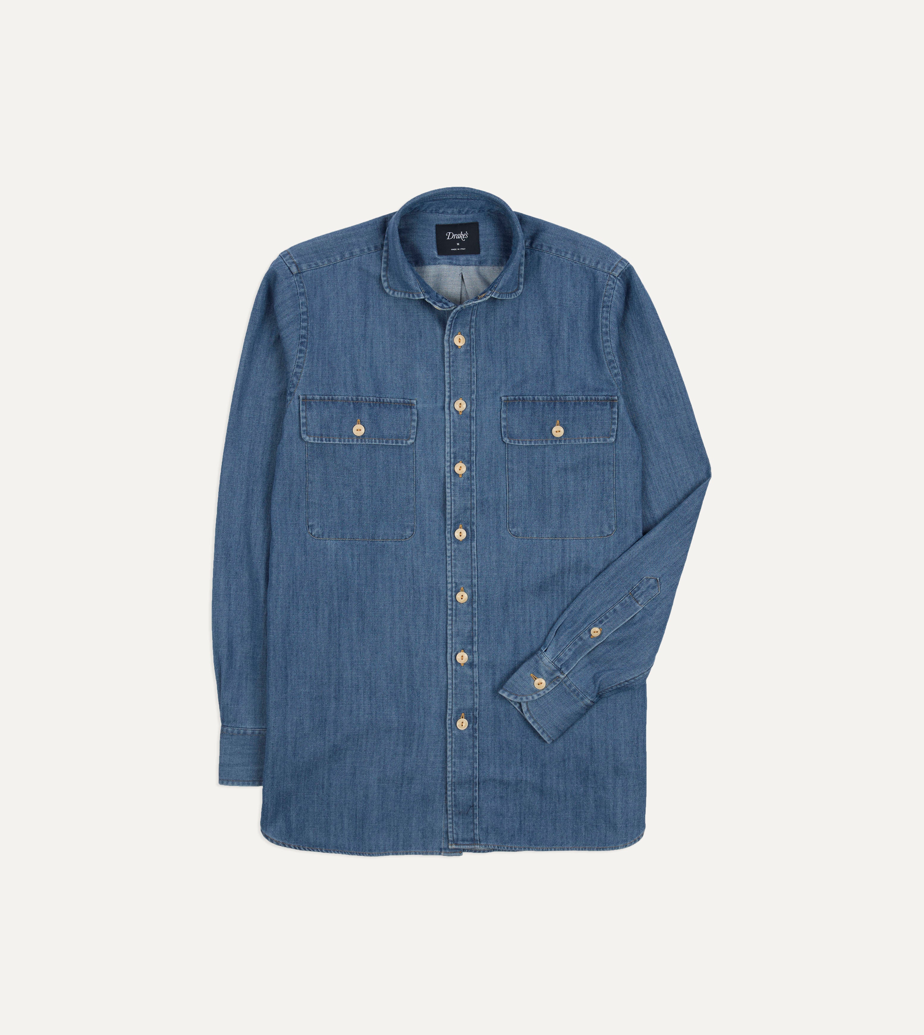 Stone Wash Denim Club Collar Work Shirt - Image 4
