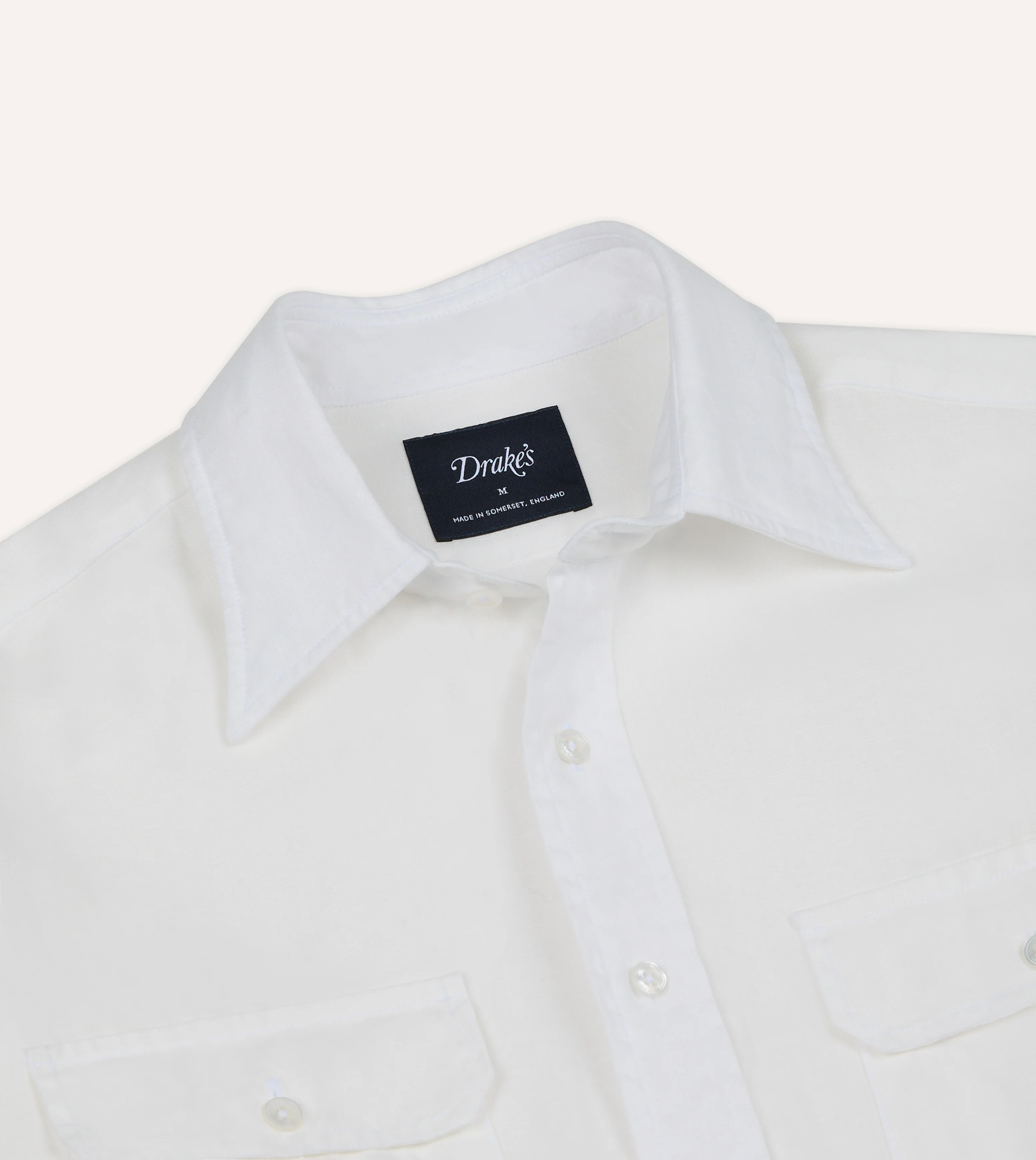 White Linen Two-Pocket Long Point Collar Work Shirt - Image 4