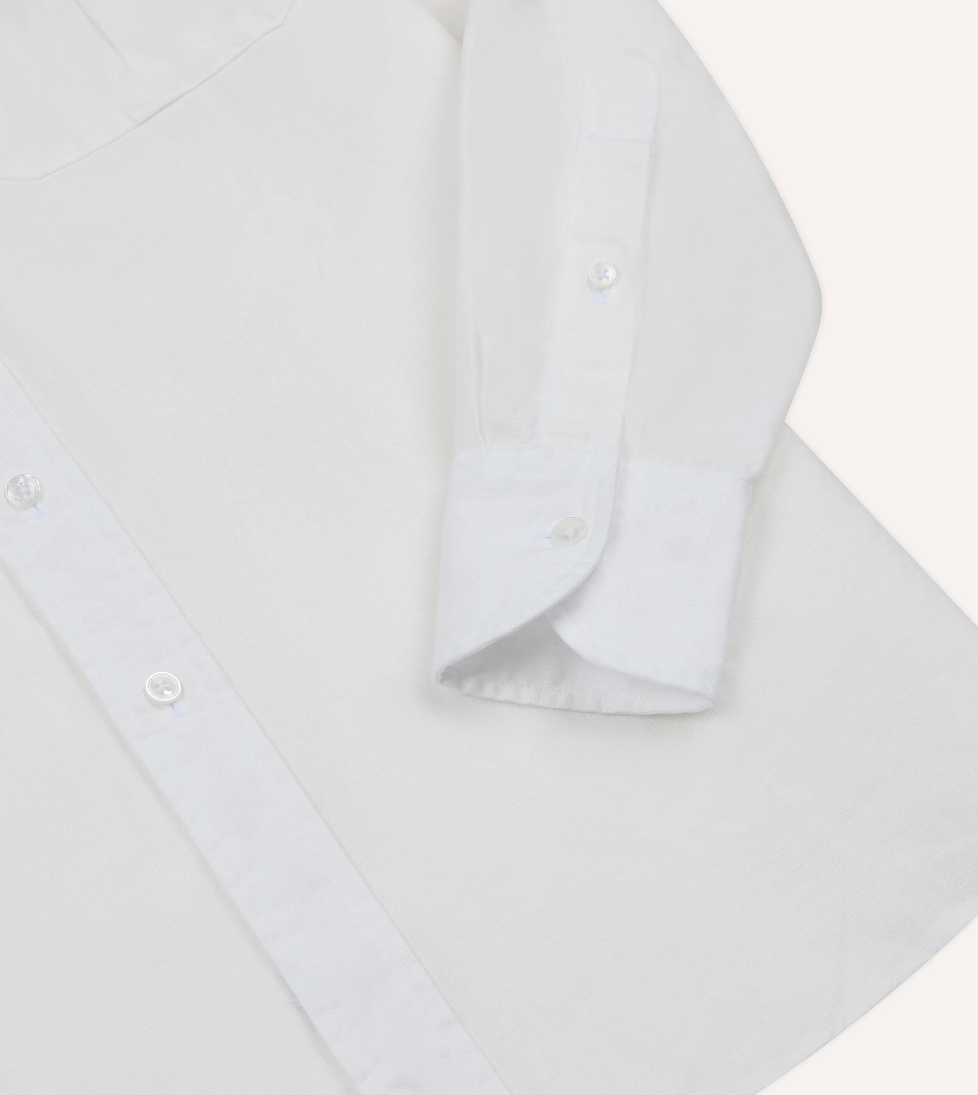 White Linen Two-Pocket Long Point Collar Work Shirt - Image 6