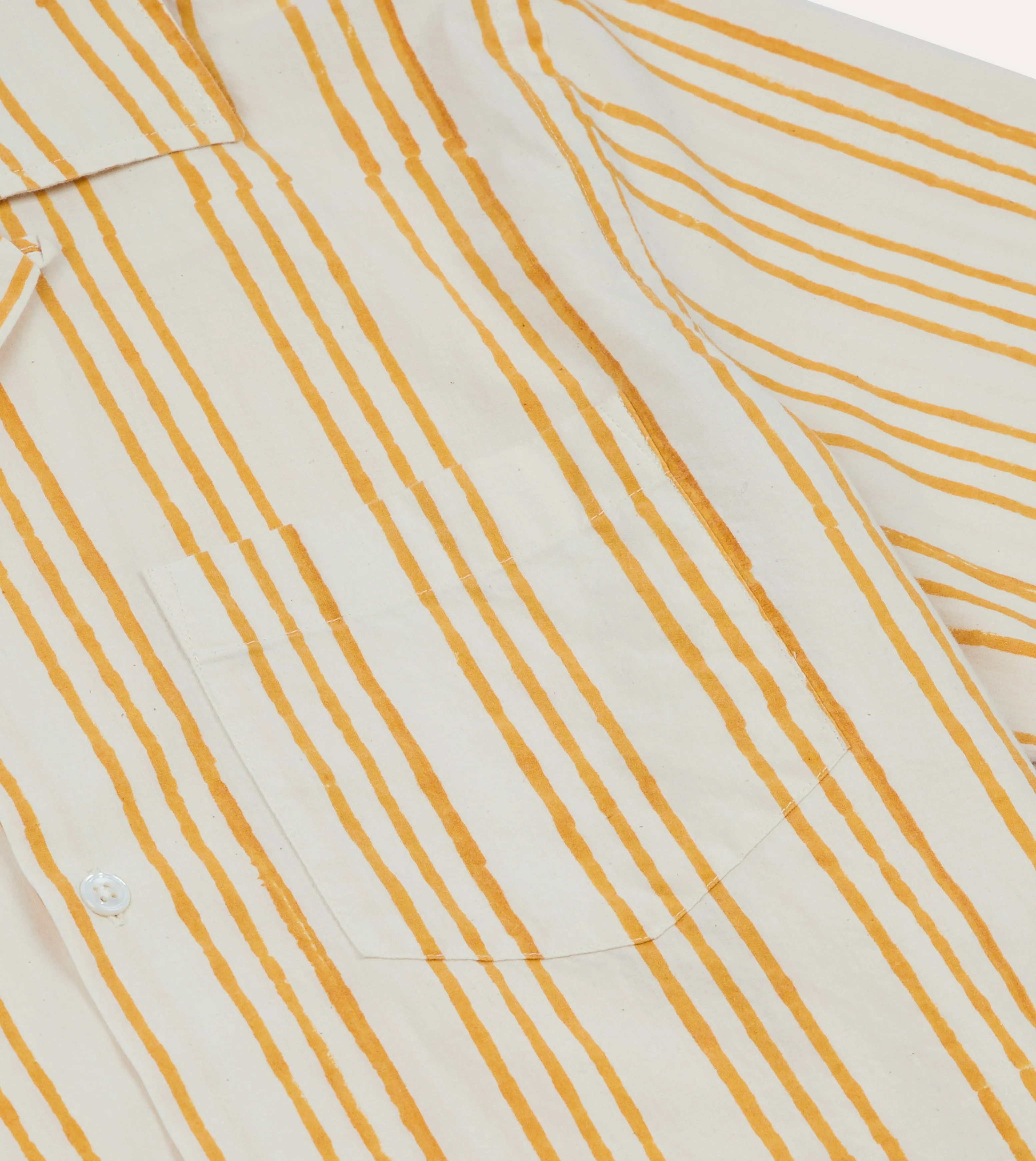 Yellow Triple Stripe Block Print Cotton Camp Collar Short Sleeve Shirt - Image 5